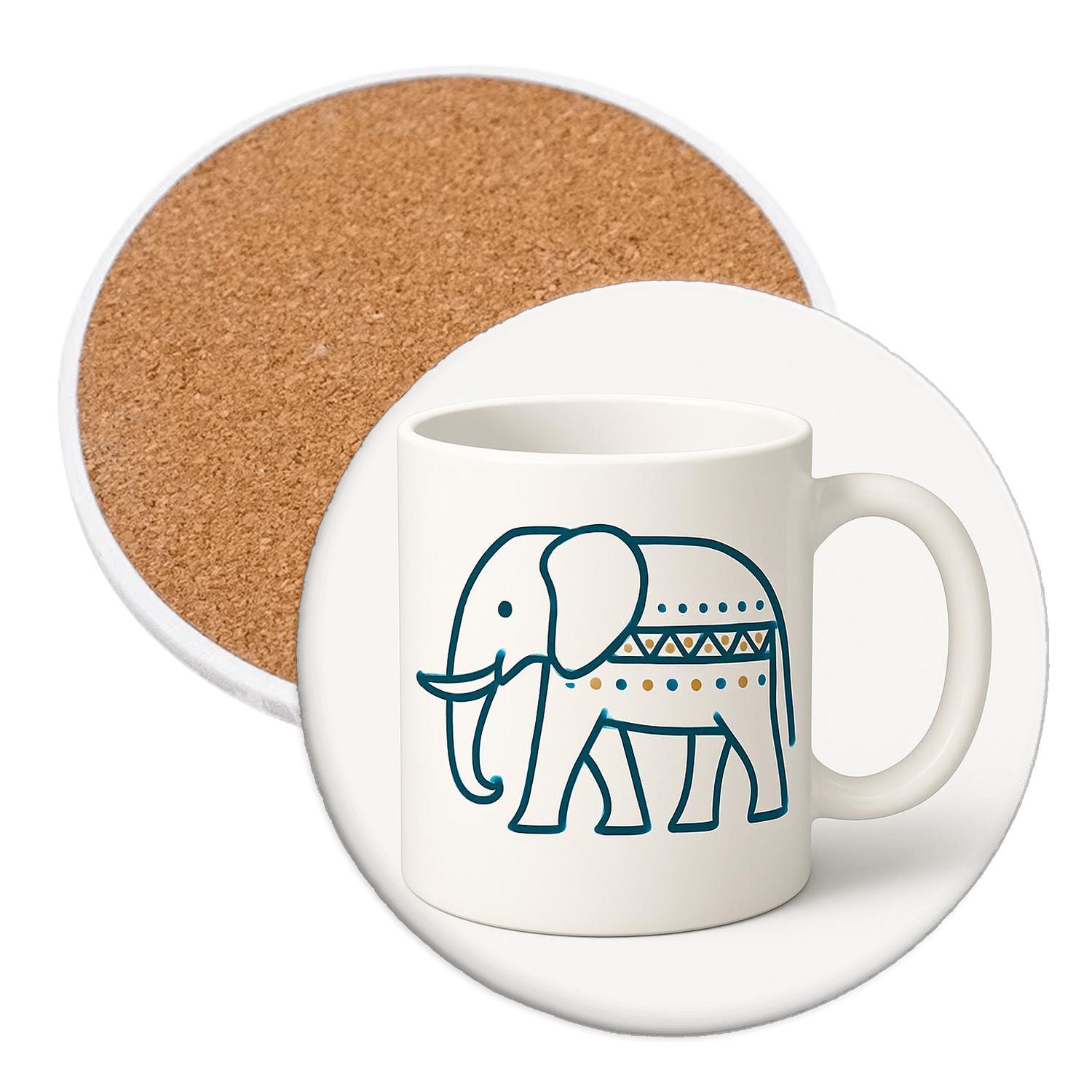 Bauhaus Warli Elephant Parade Mug Line Art wooden table coasters