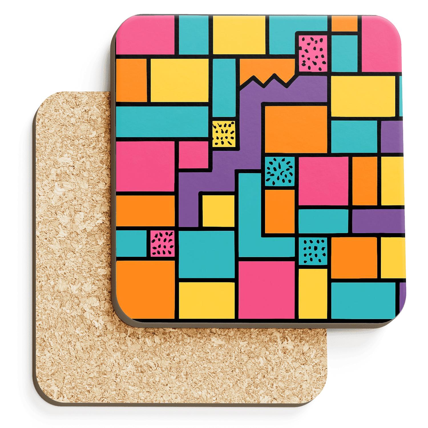 Memphis Mondrian Carnival Line Art personalized drink coasters