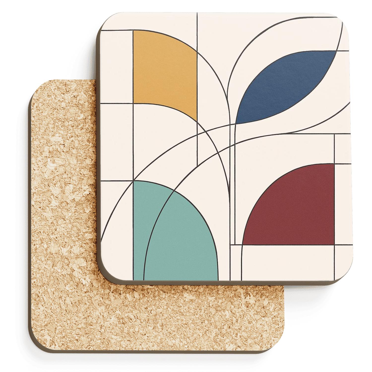 Geometric Tides Abstract Line Weave wooden table coasters