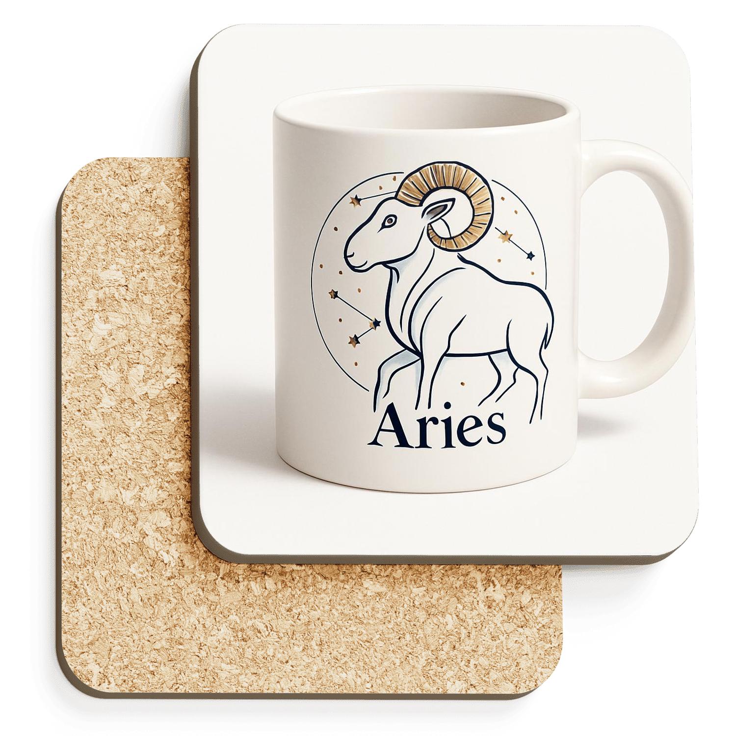 Aries Art Deco Ram With Constellation Halo cork coaster sets