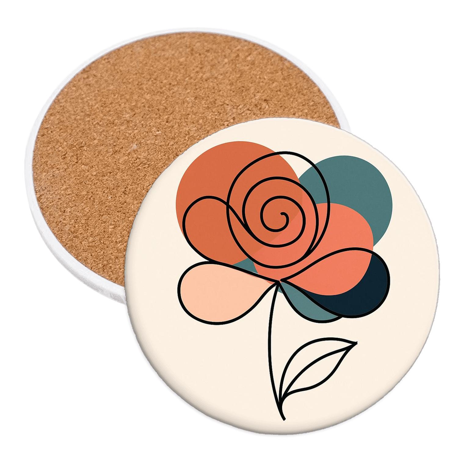 Petal Orbit Minimal Line Bloom custom engraved coasters