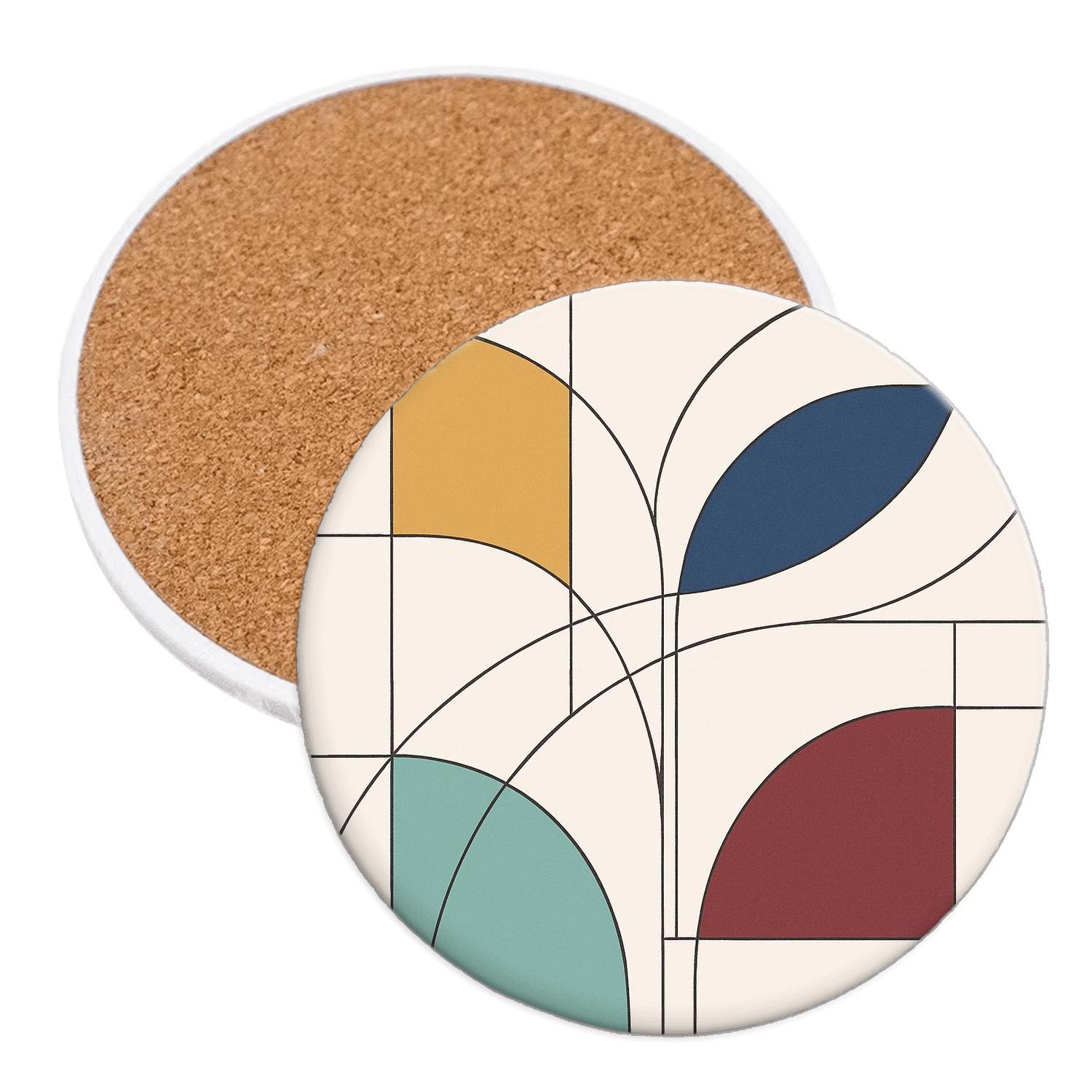 Geometric Tides Abstract Line Weave wooden table coasters