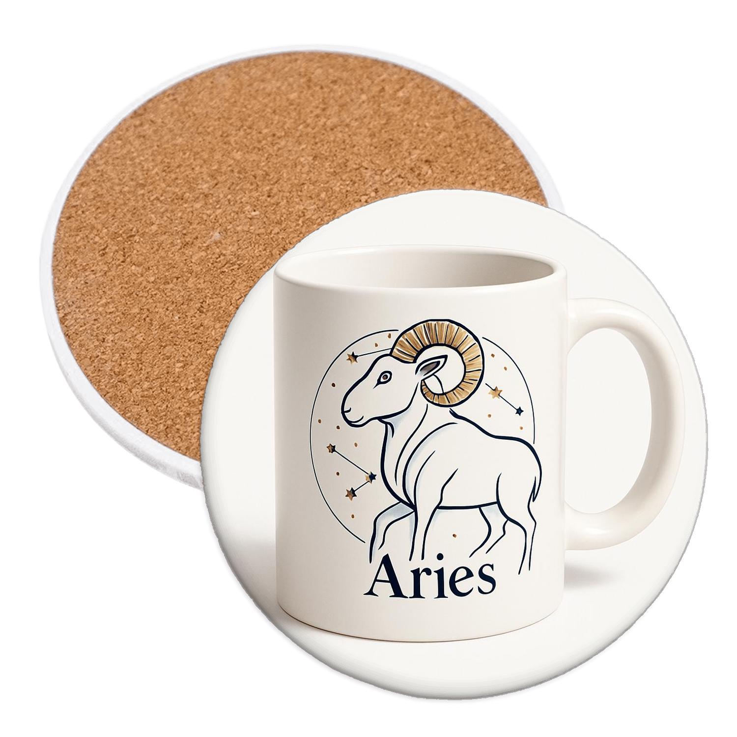 Aries Art Deco Ram With Constellation Halo wooden table coasters