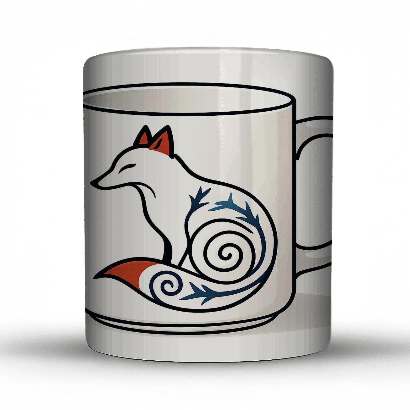 Ainu Spiral Fox Line Art Mug Design custom printed mugs