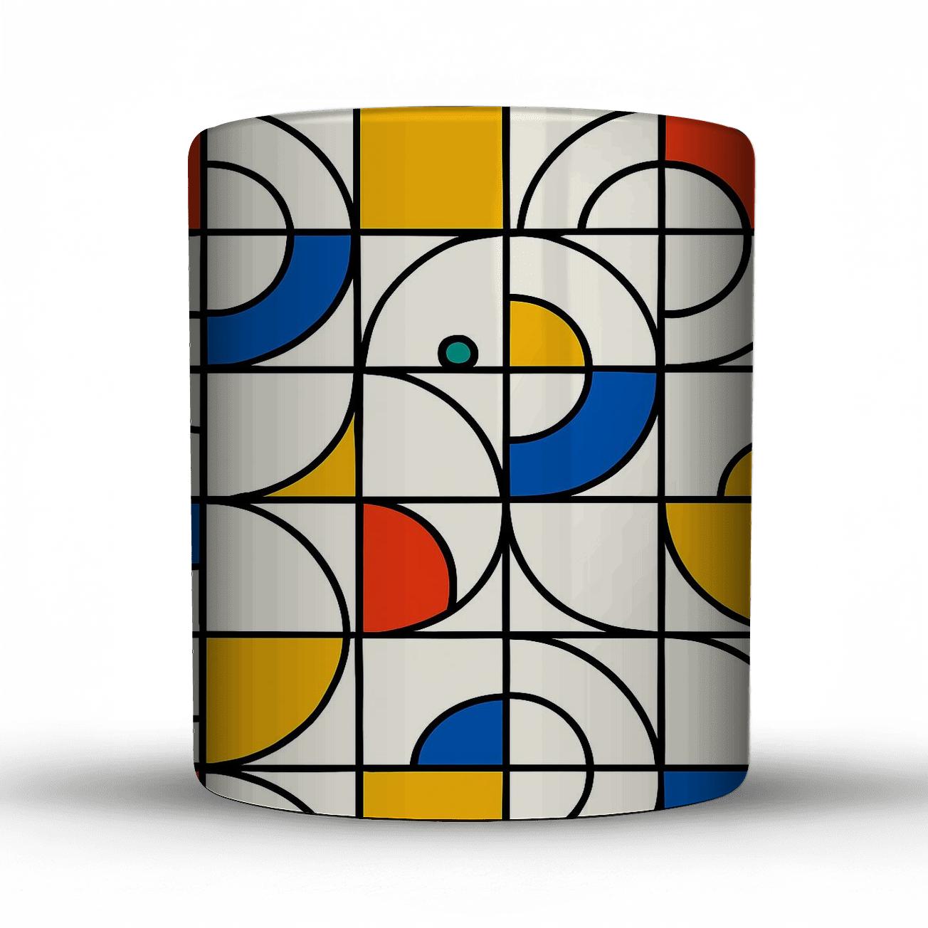 Chromatic Bauhaus Orbit Grid travel mugs with handles