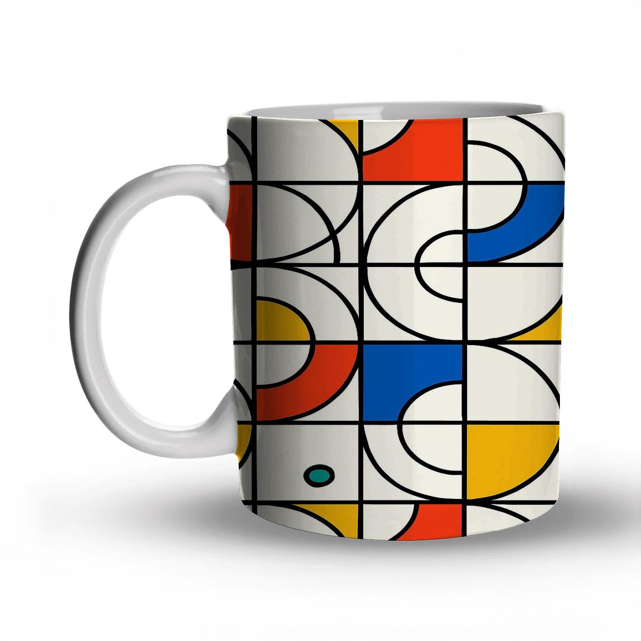 Chromatic Bauhaus Orbit Grid travel mugs with handles