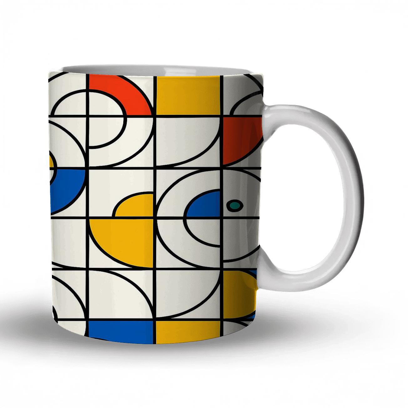 Chromatic Bauhaus Orbit Grid travel mugs with handles