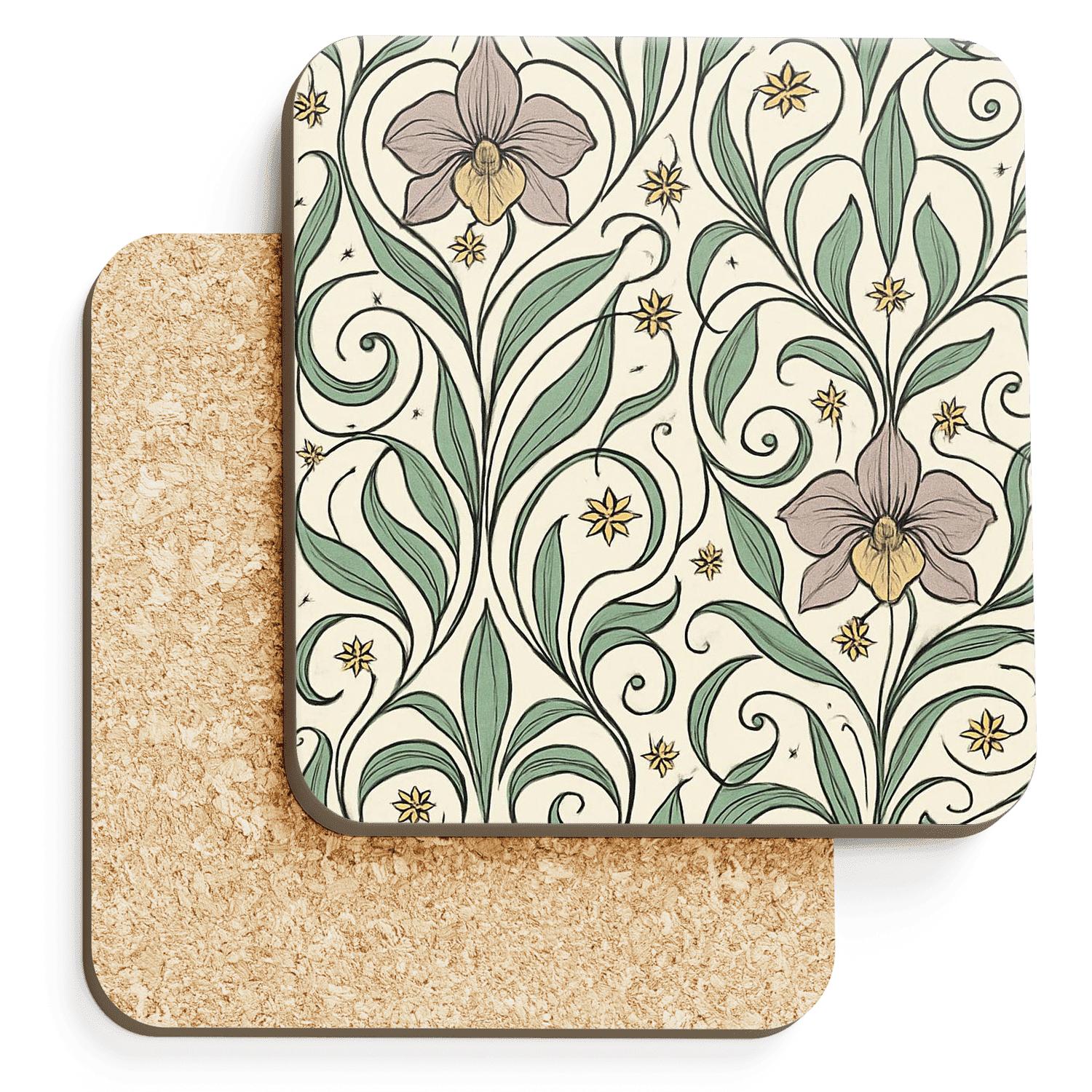 Art Nouveau Whiplash Orchid Constellation decorative beverage coasters