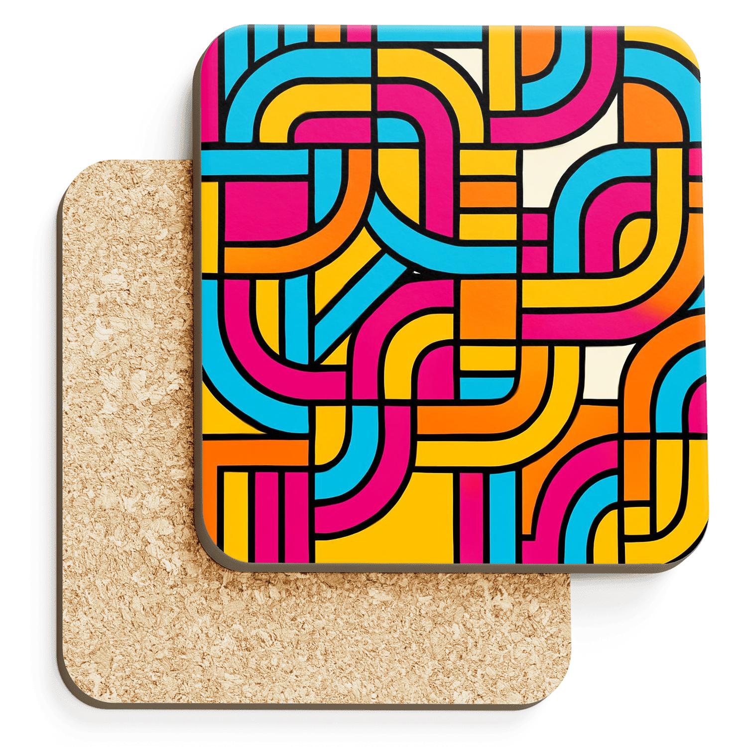 Bauhaus Neon Weave Linework cork coaster sets