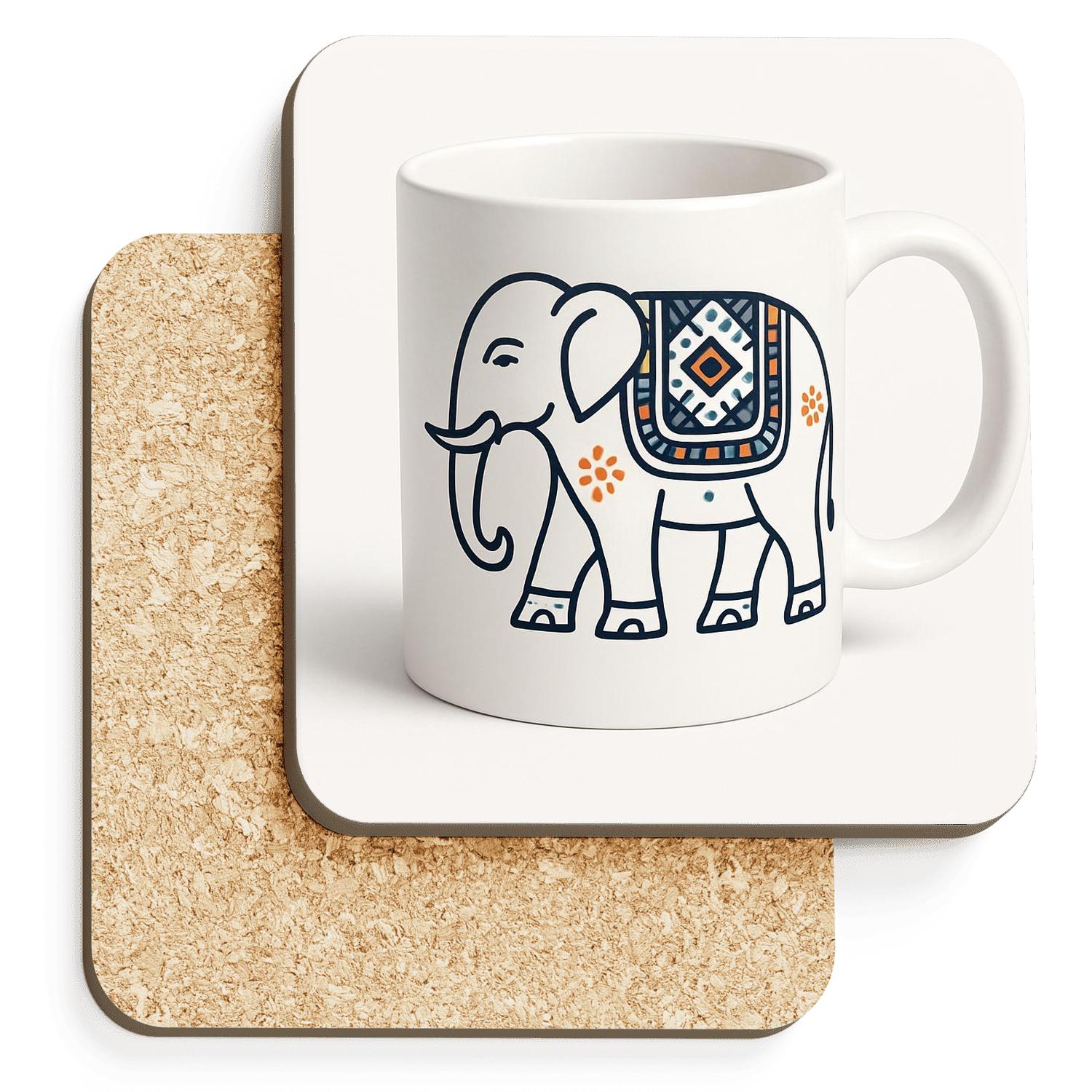 Temple Elephant Ajrakh Linework Mug custom engraved coasters