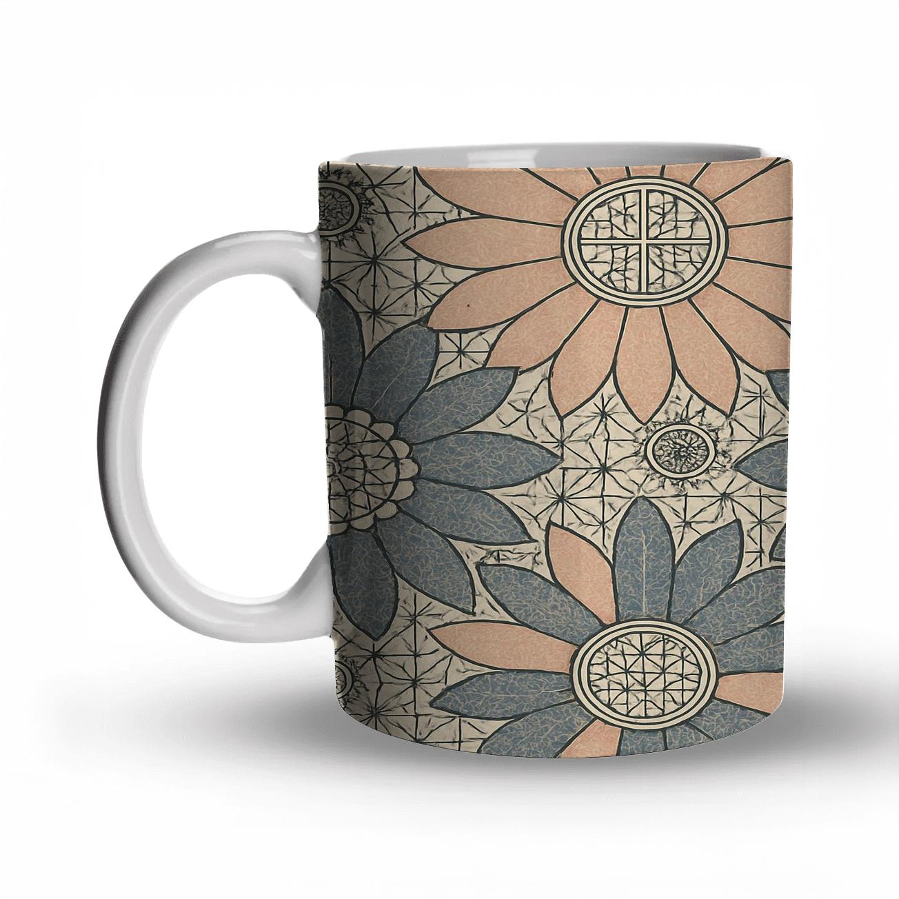 Edo Komon Clockwork Chrysanthemum Lattice ceramic coffee mugs