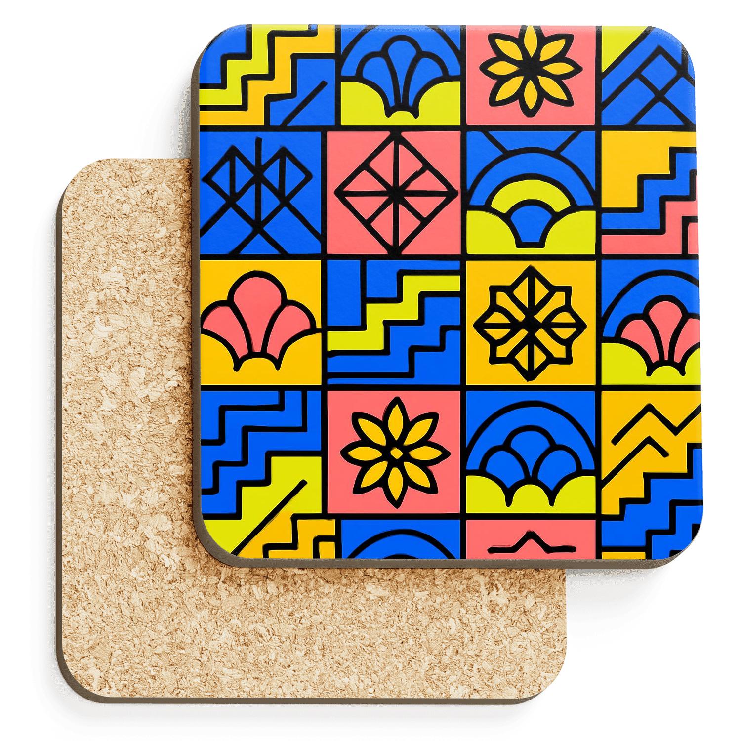 Memphis Kyoto Ornament Grid custom engraved coasters