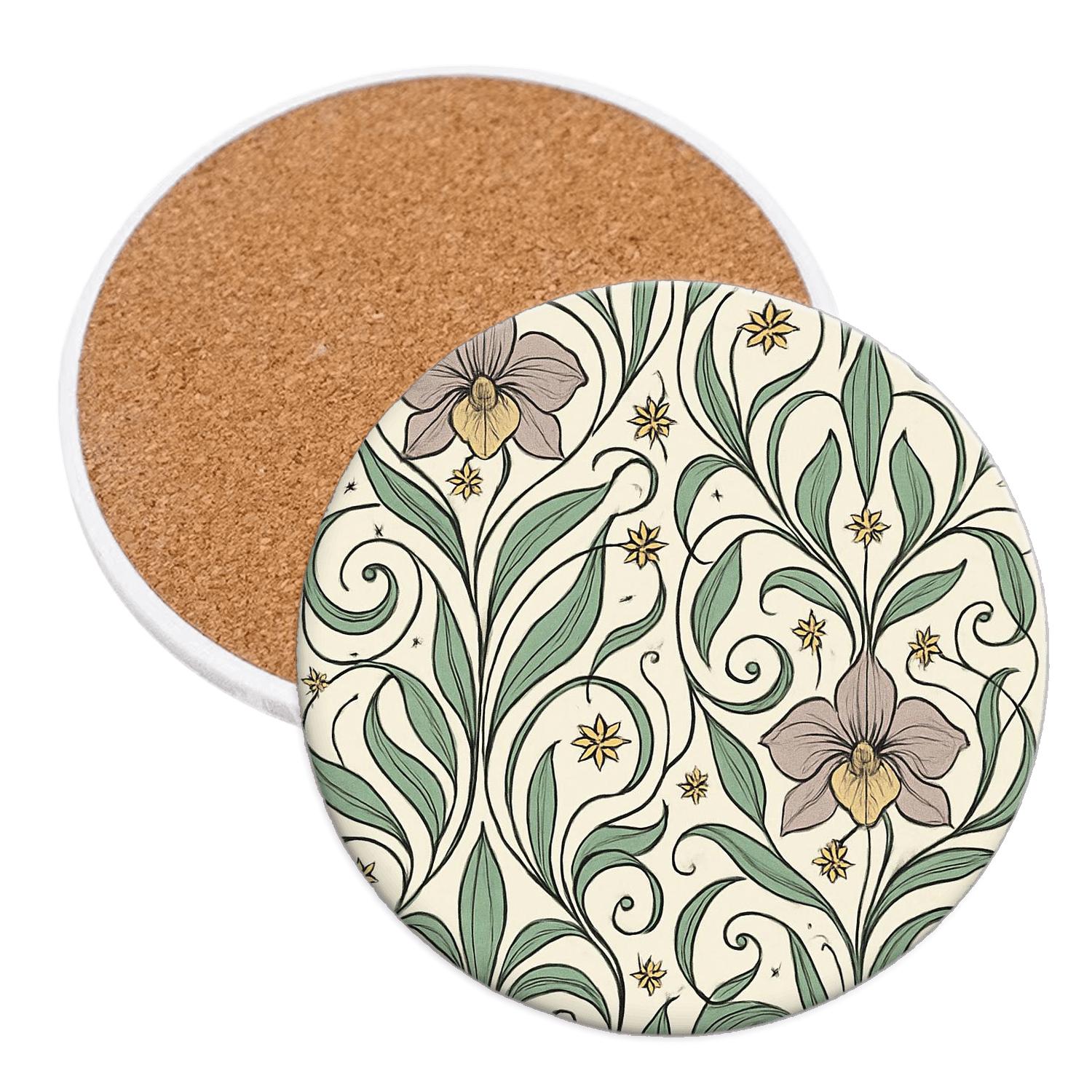 Art Nouveau Whiplash Orchid Constellation wooden table coasters