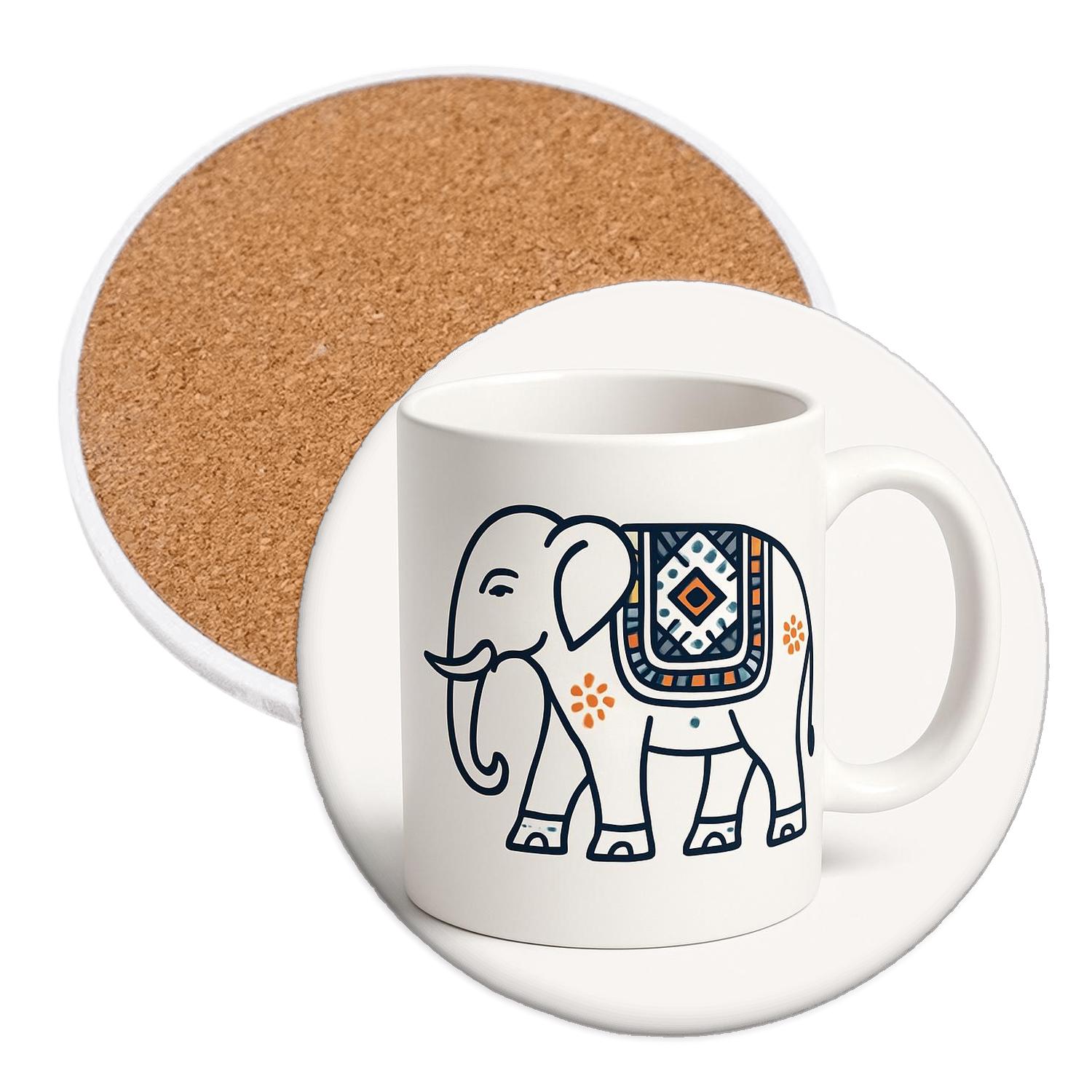 Temple Elephant Ajrakh Linework Mug absorbent drink coasters