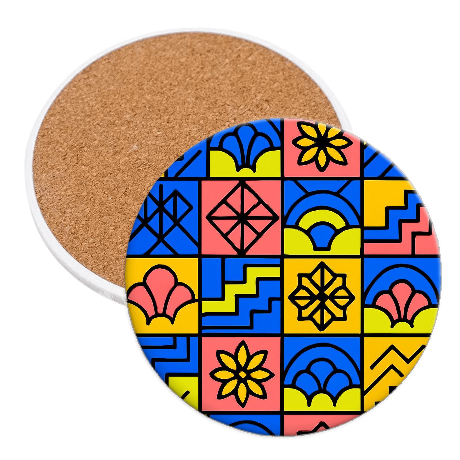 Memphis Kyoto Ornament Grid cork coaster sets