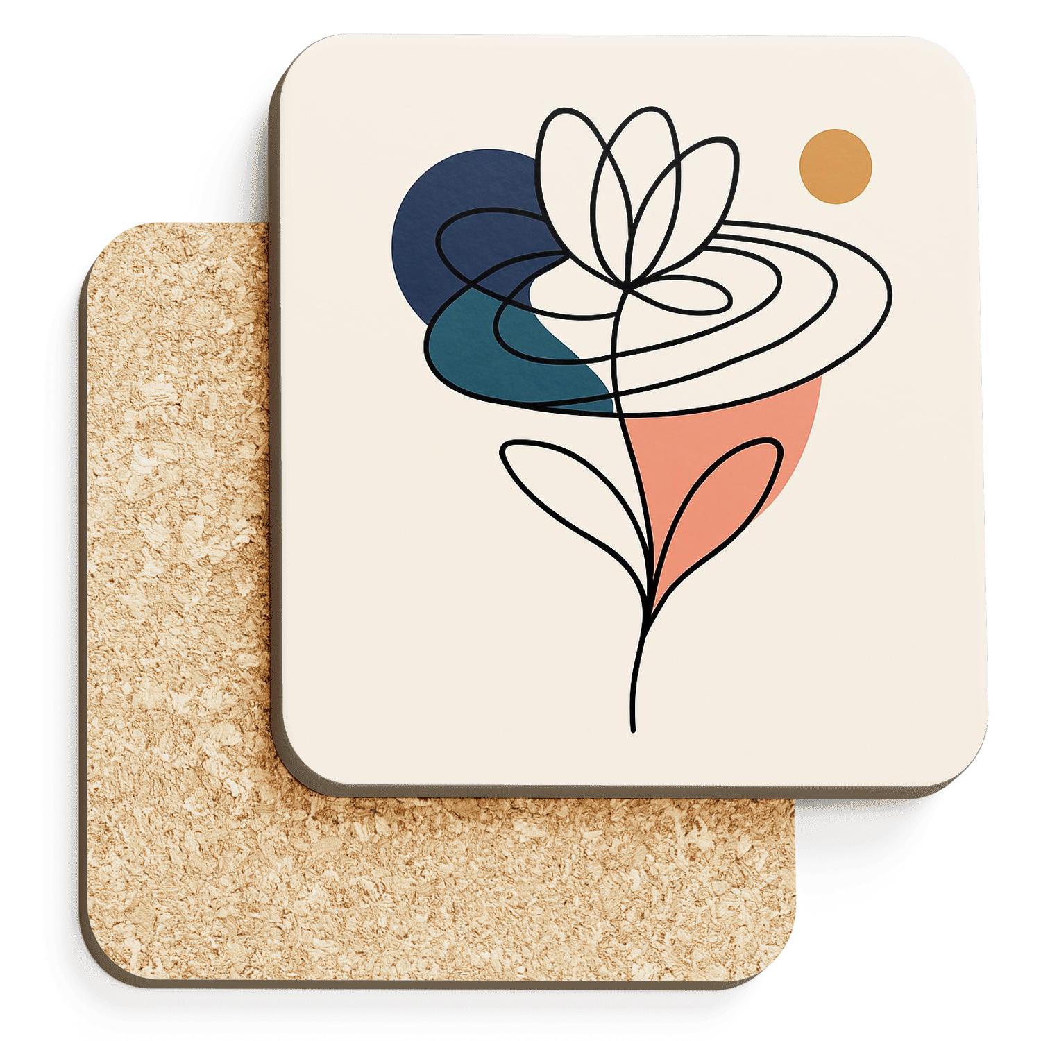 Orbit Bloom Line Art personalized drink coasters