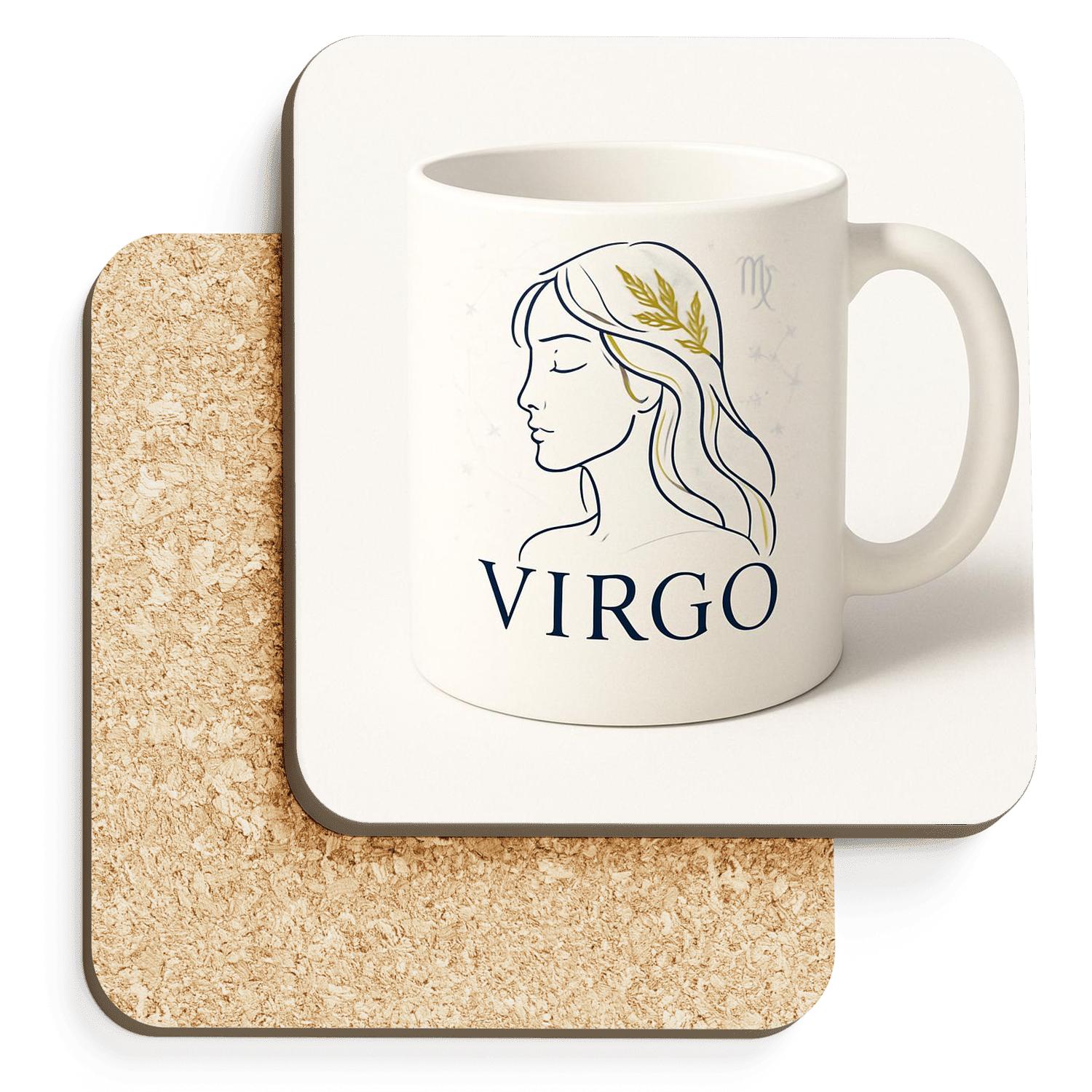 Virgo Maiden Botanical Constellation Foil Line Art Mug Design cork coaster sets
