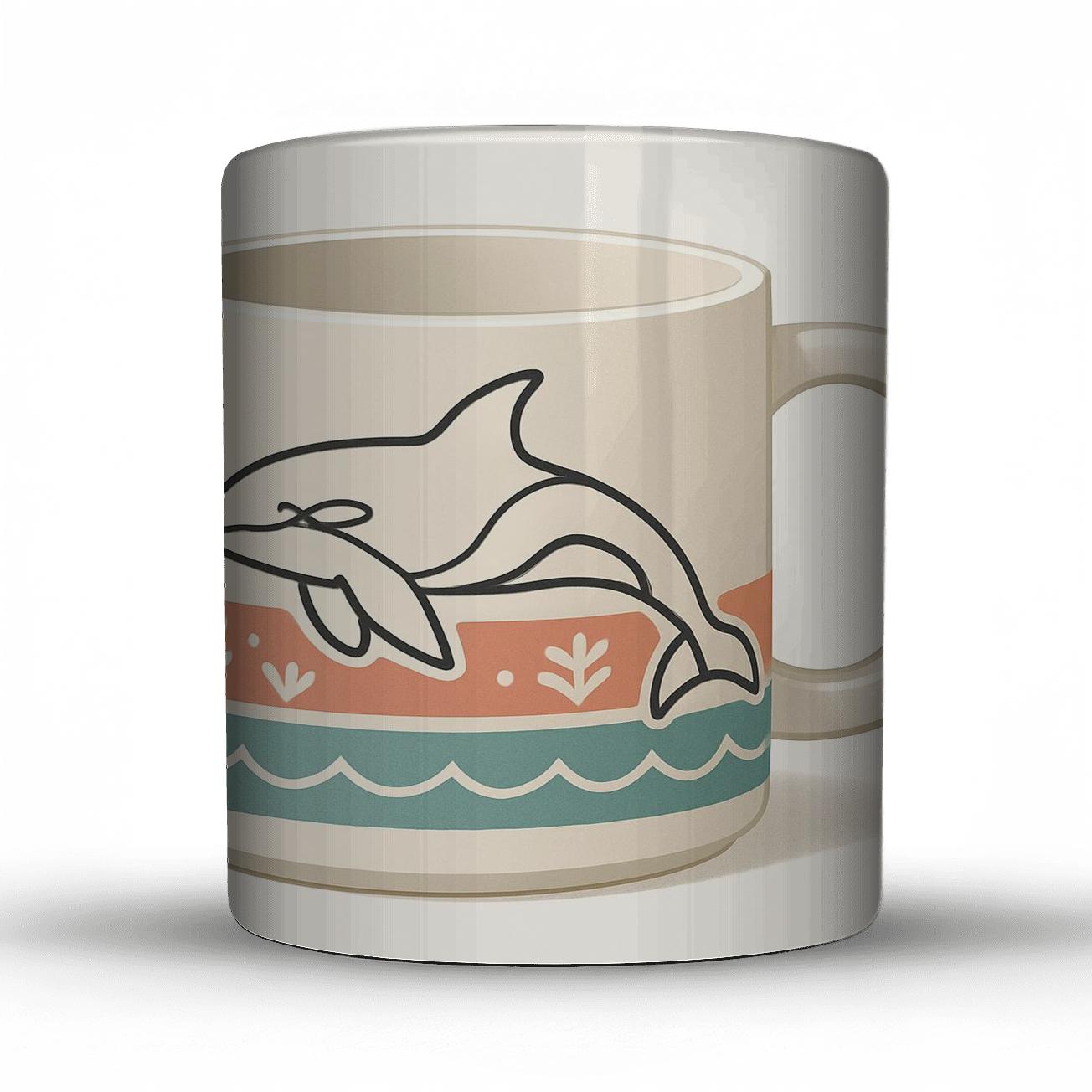 Nordic Orca Wave Minimal Pattern Mug ceramic coffee mugs