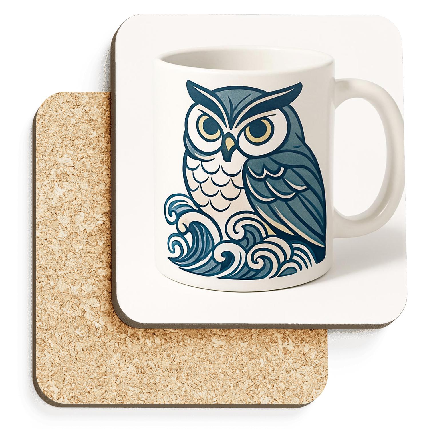 Ukiyoe Owl Wave Linework Mug stone coaster collections