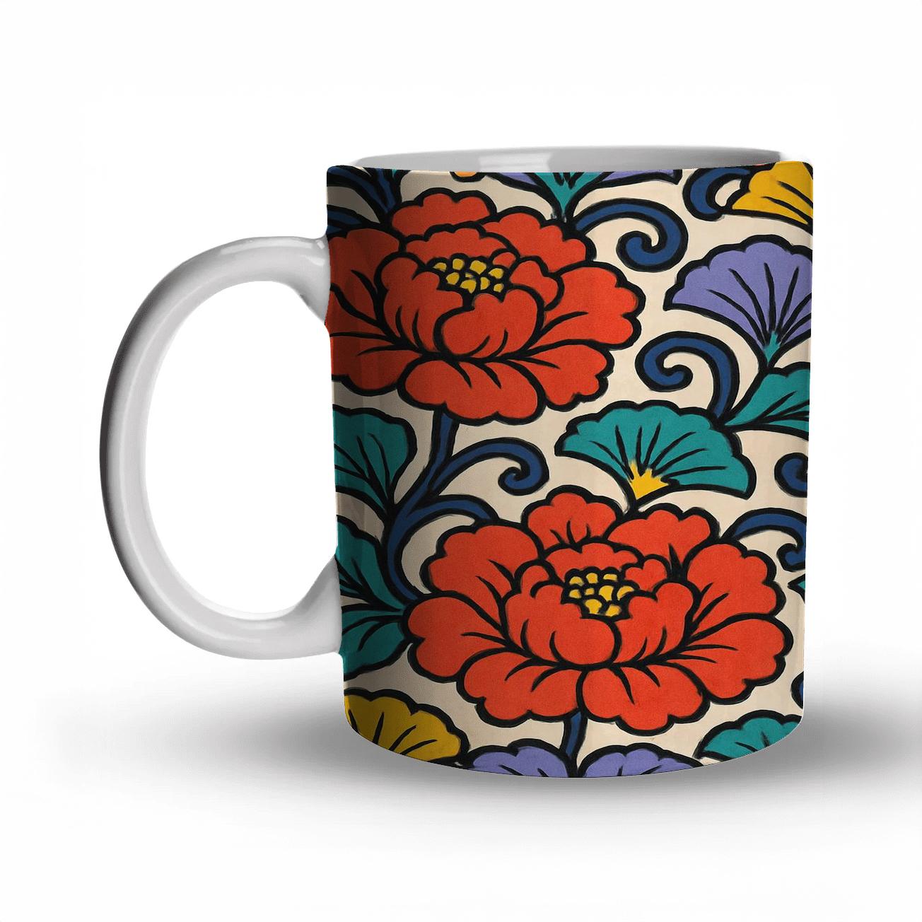 Ukiyo E Arabesque Pop Flora Vector personalized mugs