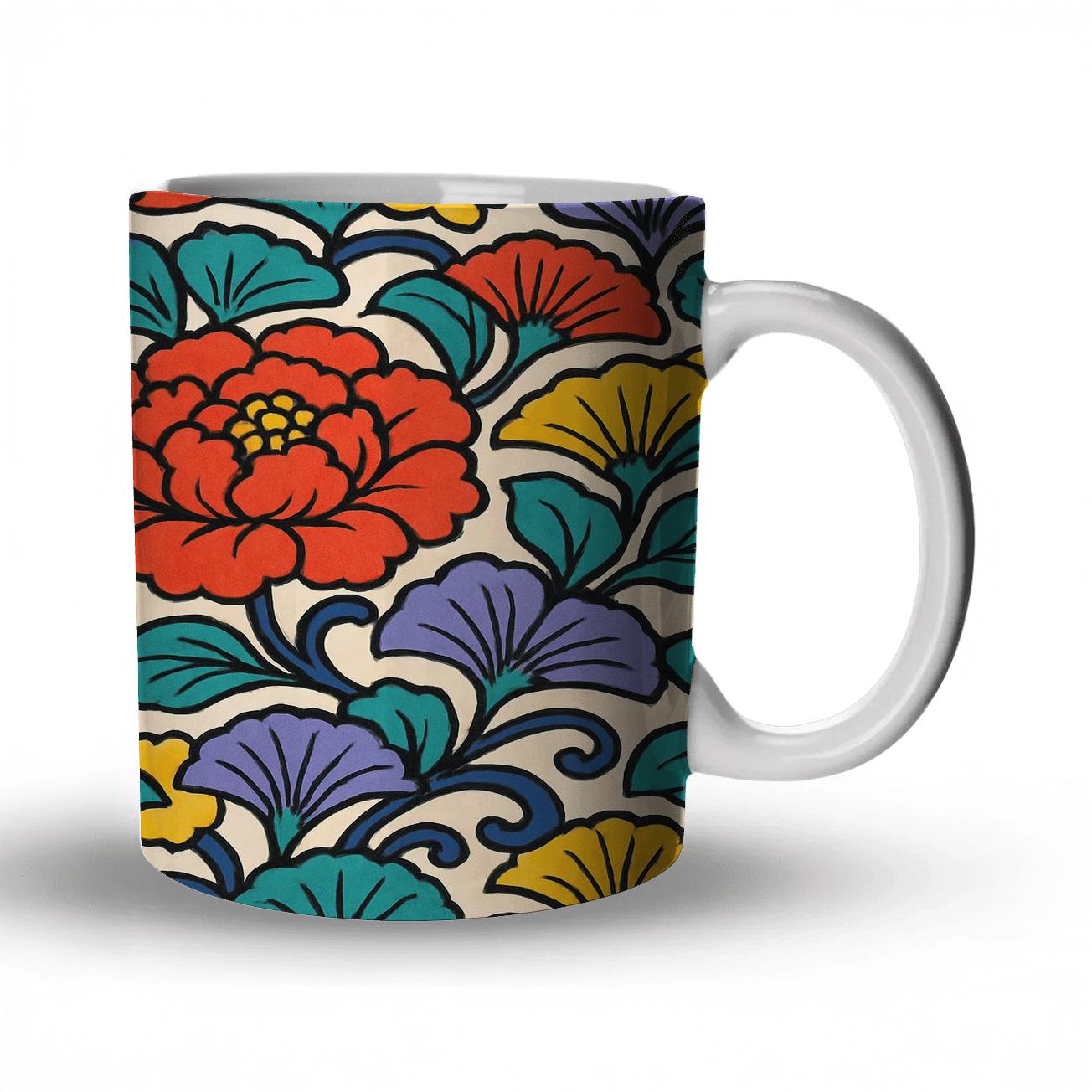 Ukiyo E Arabesque Pop Flora Vector personalized mugs