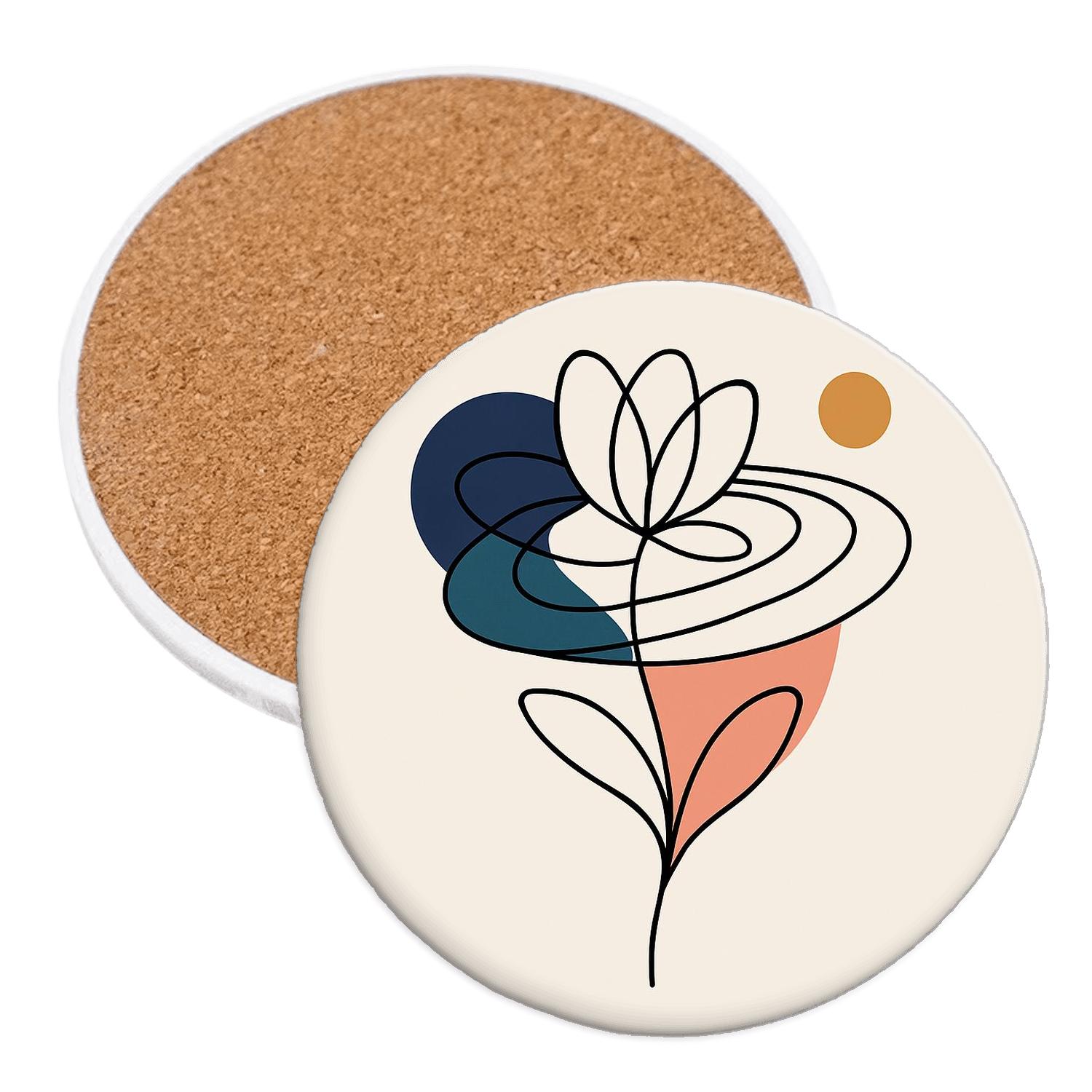 Orbit Bloom Line Art coasters for home decor