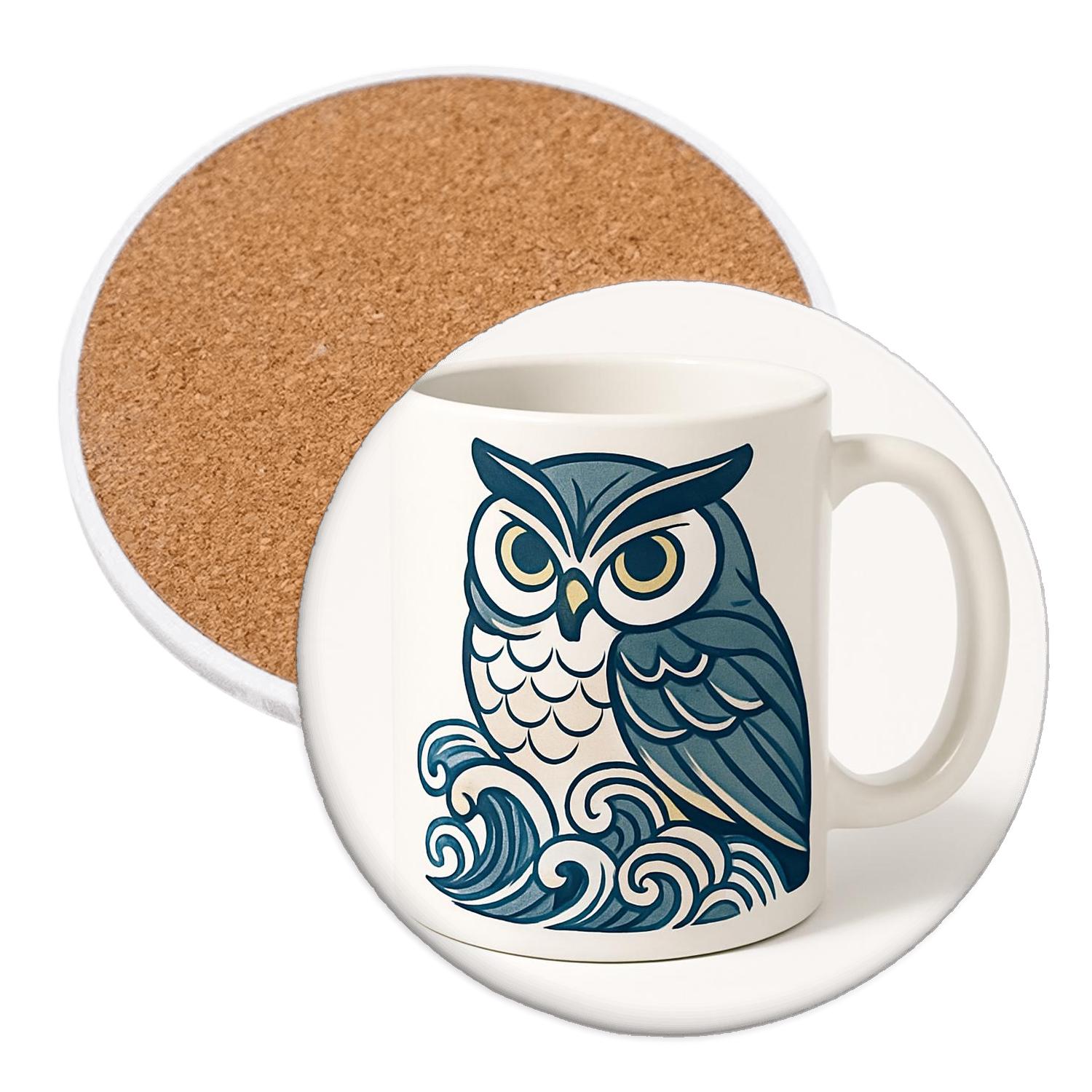 Ukiyoe Owl Wave Linework Mug stone coaster collections