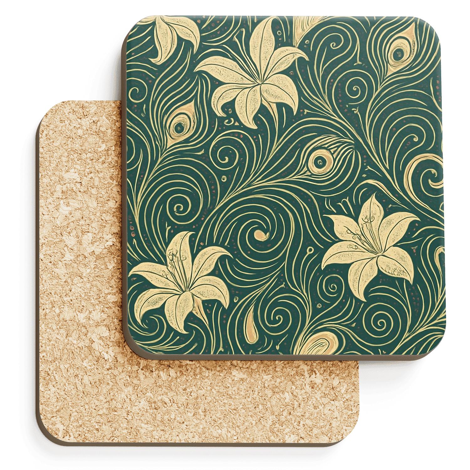 Art Nouveau Comet Filigree Seamless Linework decorative beverage coasters