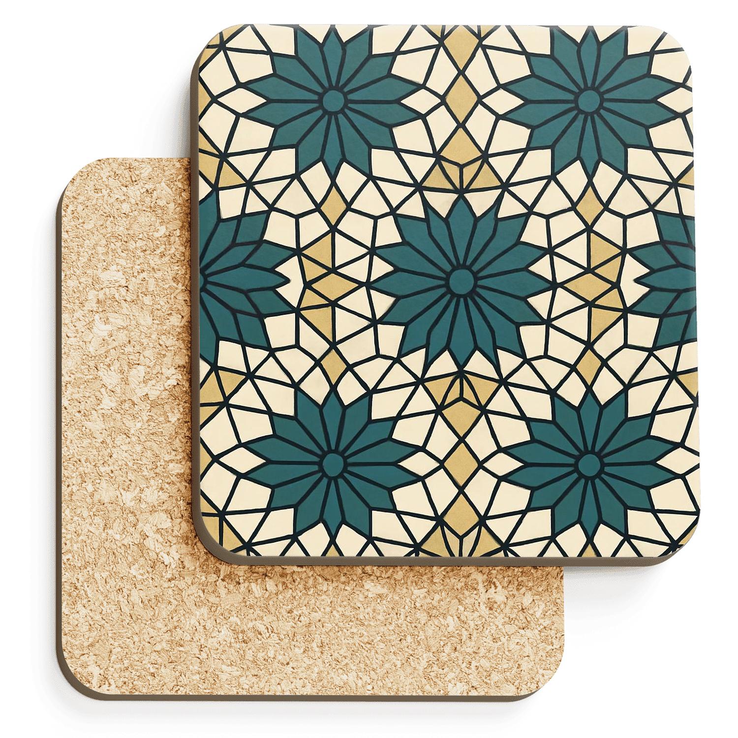 Girih Quasicrystal Rosette Network wooden table coasters