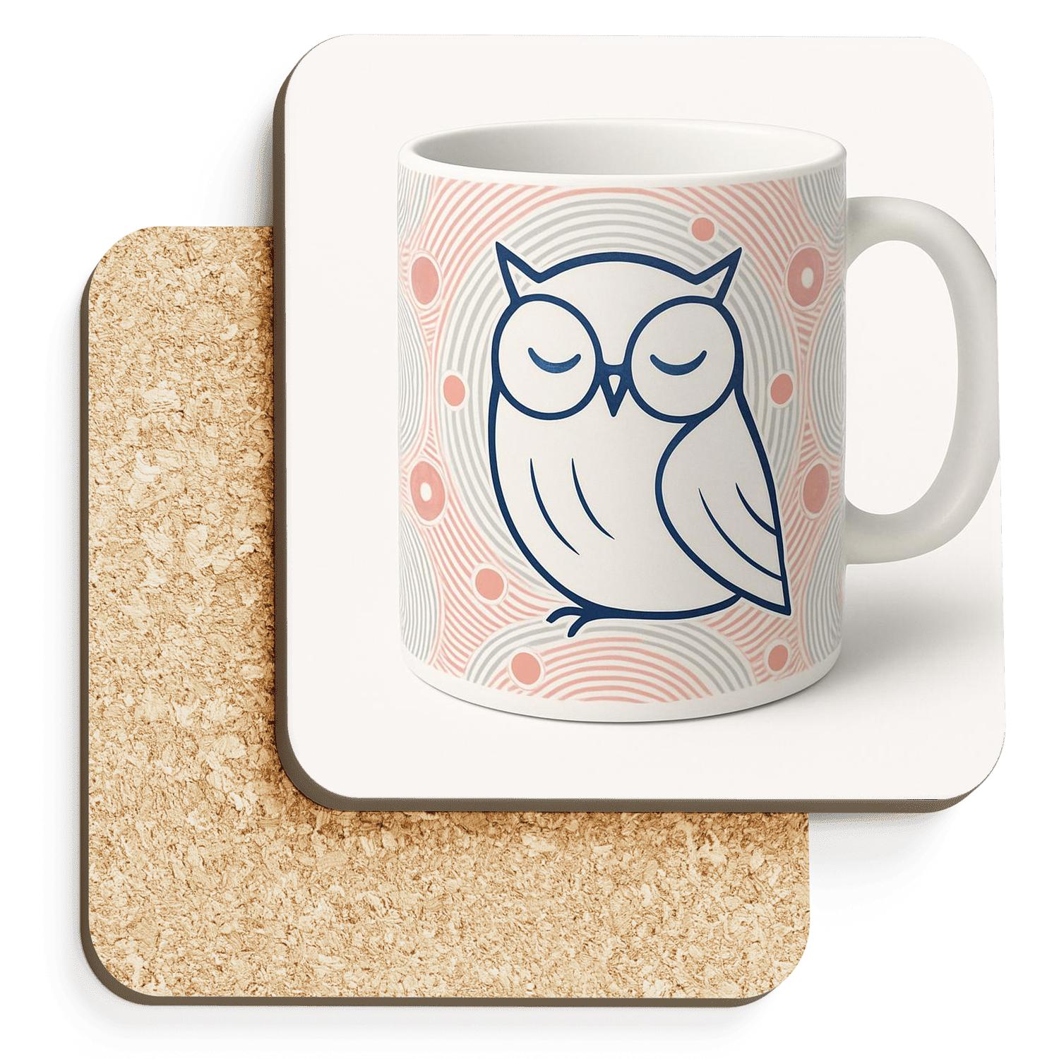 Ukiyoe Inspired Moonlit Owl Geometry Wrap personalized drink coasters