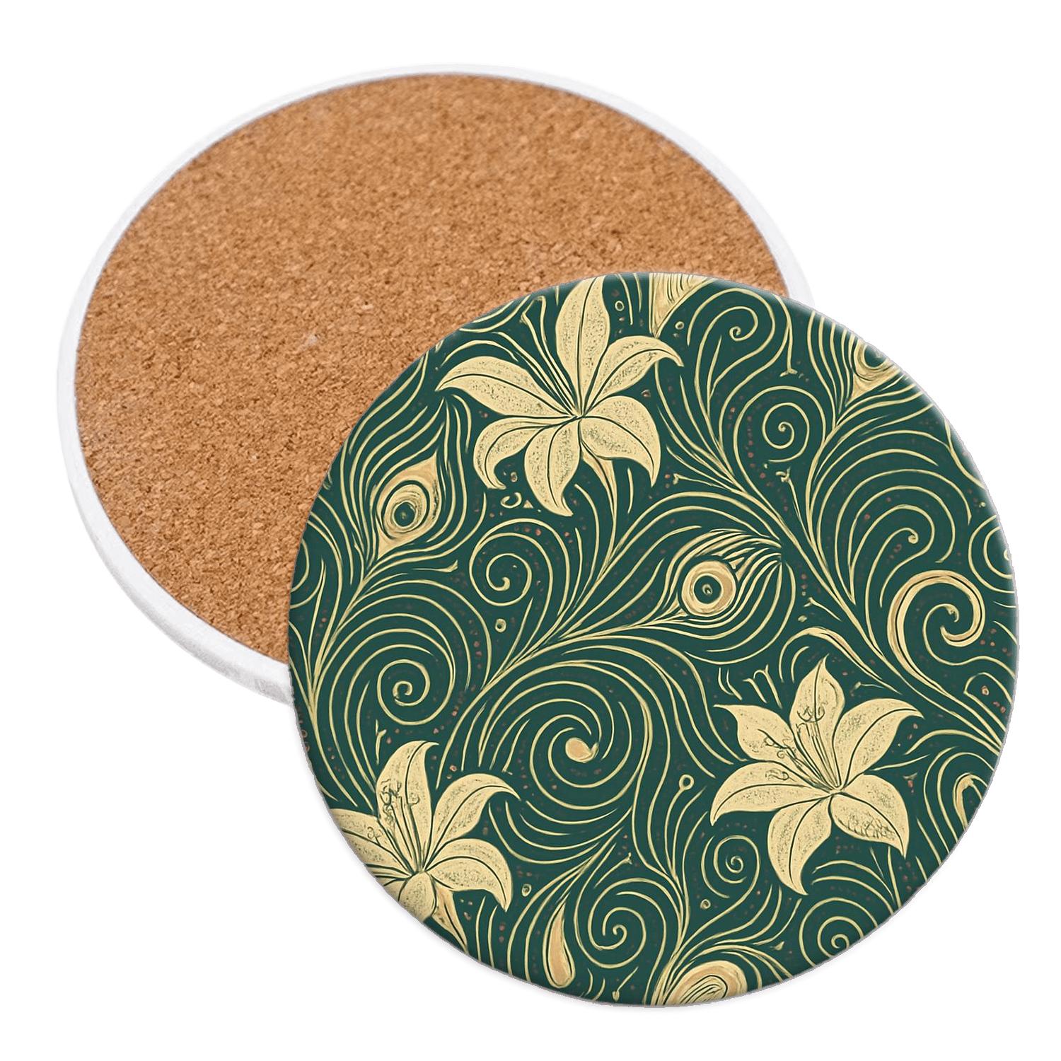 Art Nouveau Comet Filigree Seamless Linework personalized drink coasters