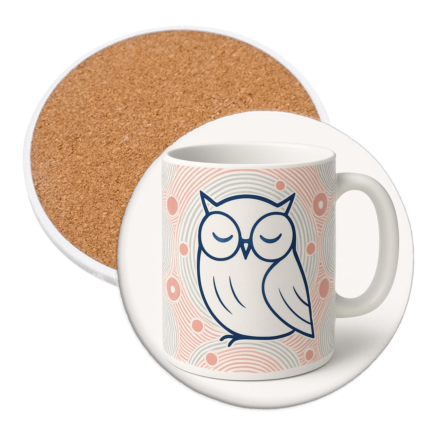 Ukiyoe Inspired Moonlit Owl Geometry Wrap coasters for home decor