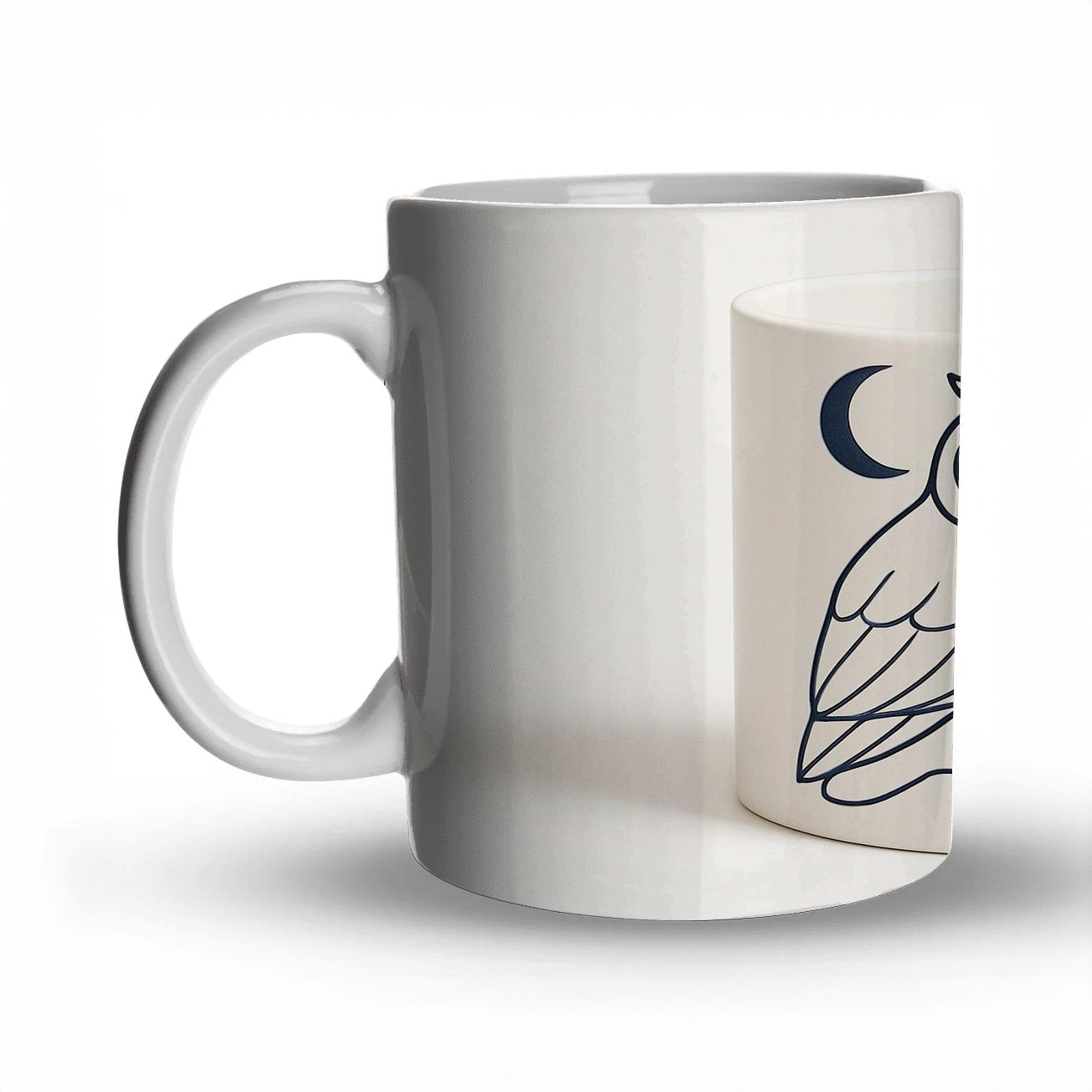 Ukiyoe Owl Moonwave Linework custom printed mugs