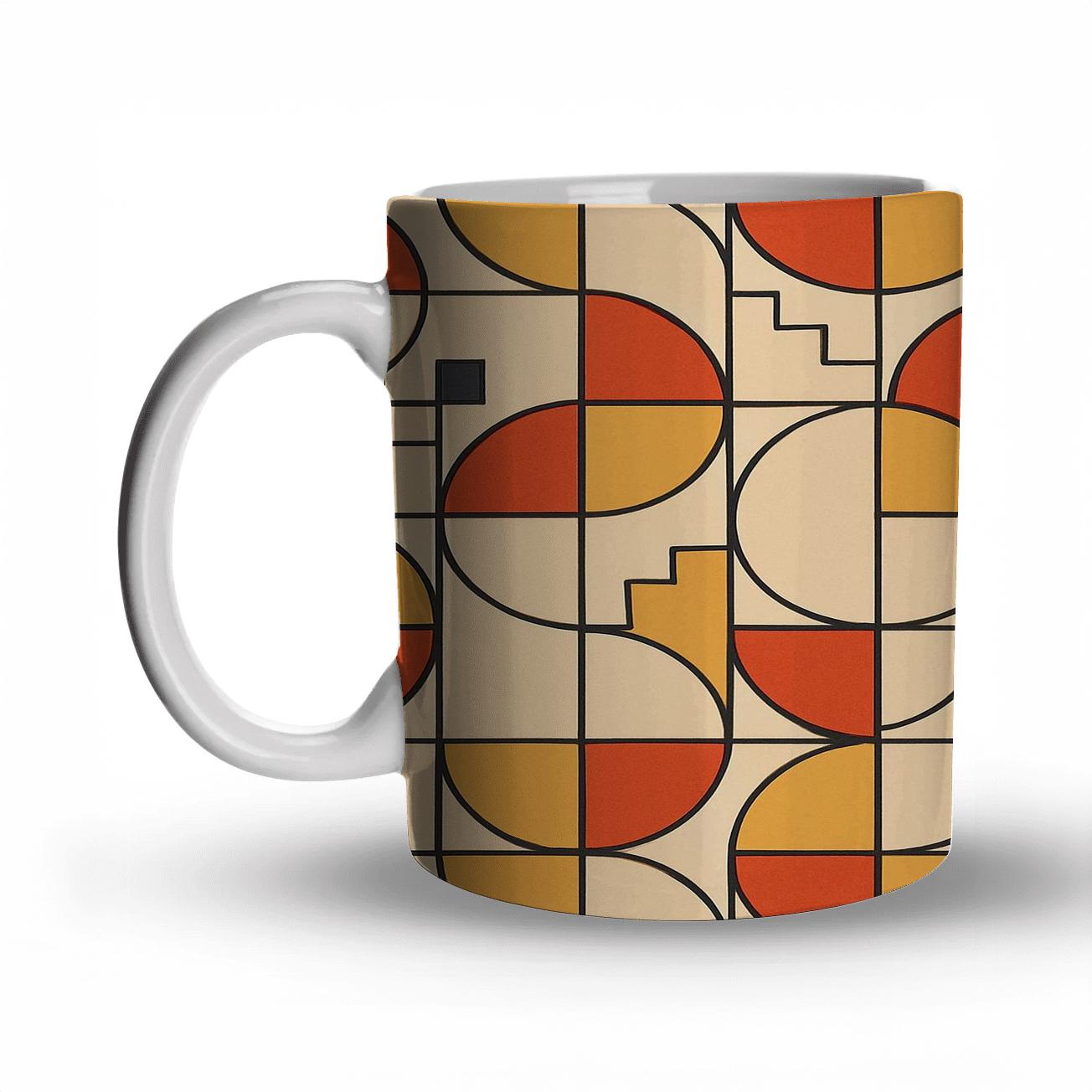 Bauhaus Cosmic Weave Geometric Repeat travel mugs with handles