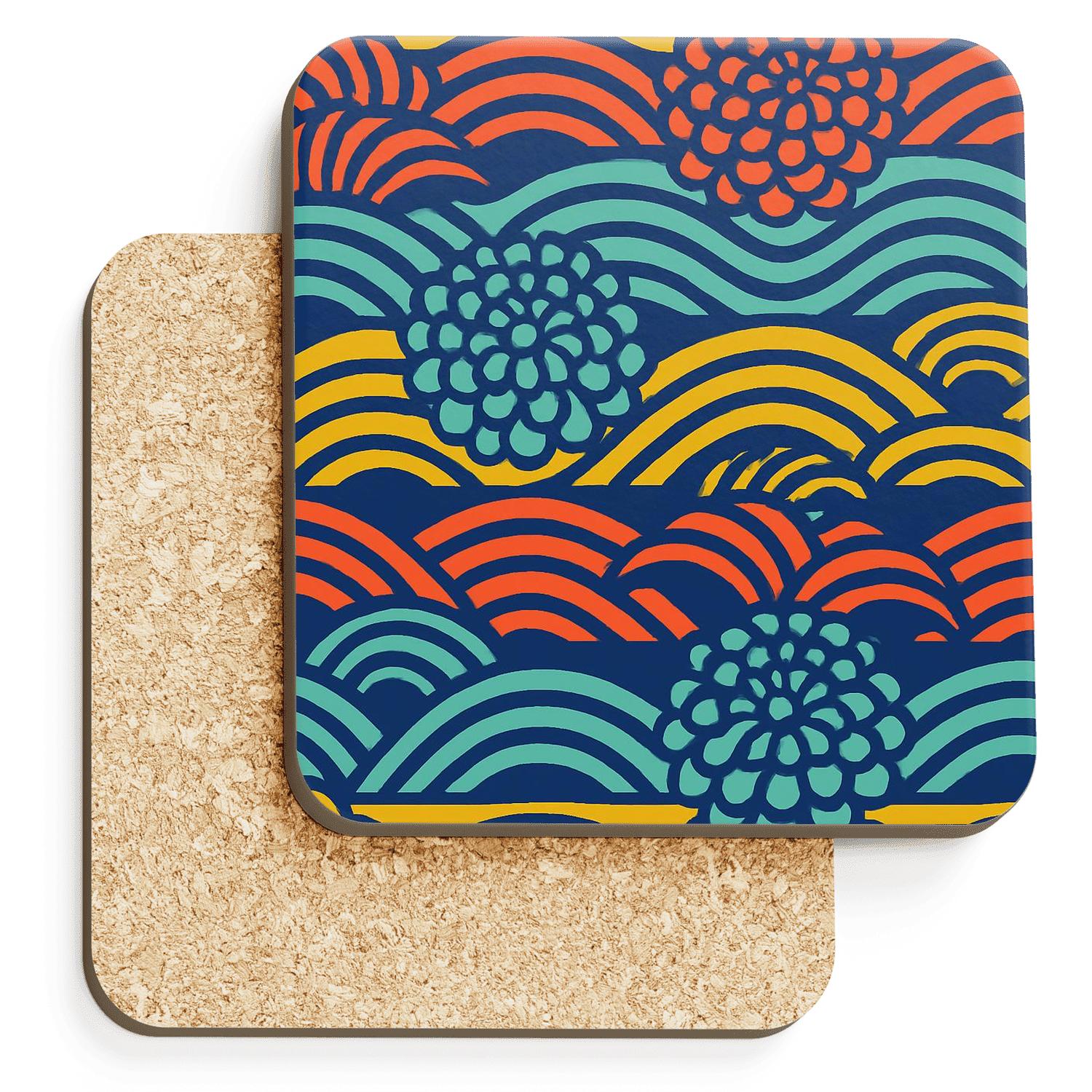 Ukiyo E Op Pop Floral Circuit personalized drink coasters