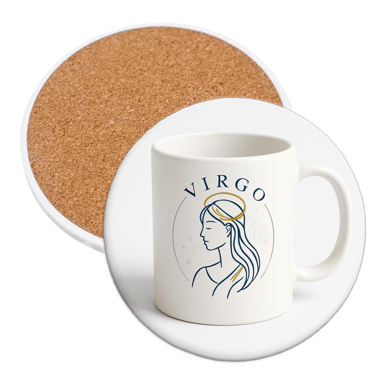 Virgo Celestial Maiden Line Art Mug Design wooden table coasters