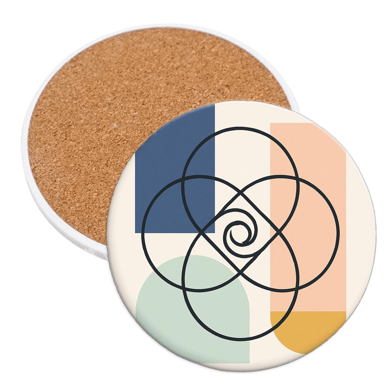 Orbital Geometry Knot With Aurora Panels cork coaster sets