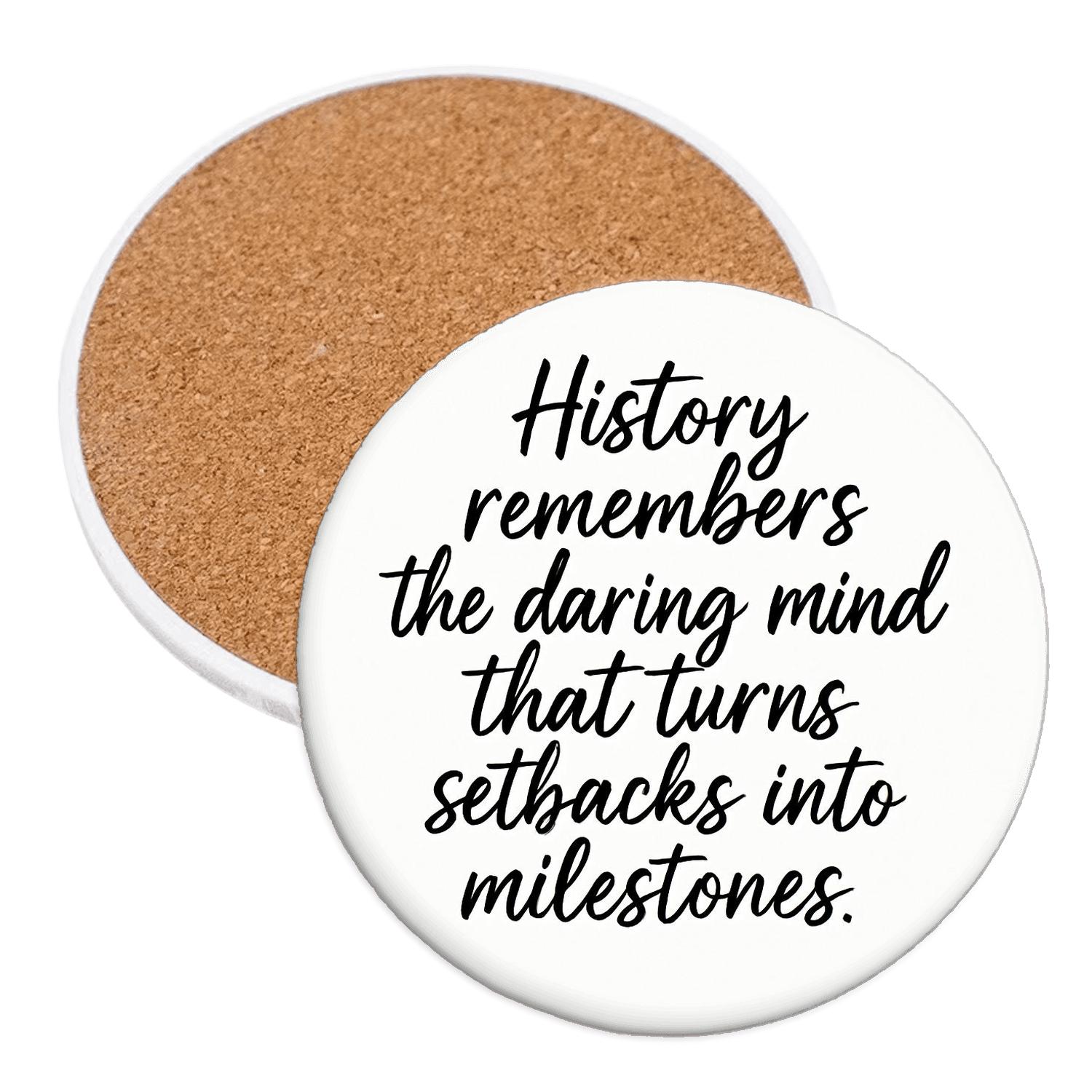 Daring Mind Milestones Quote Art wooden table coasters