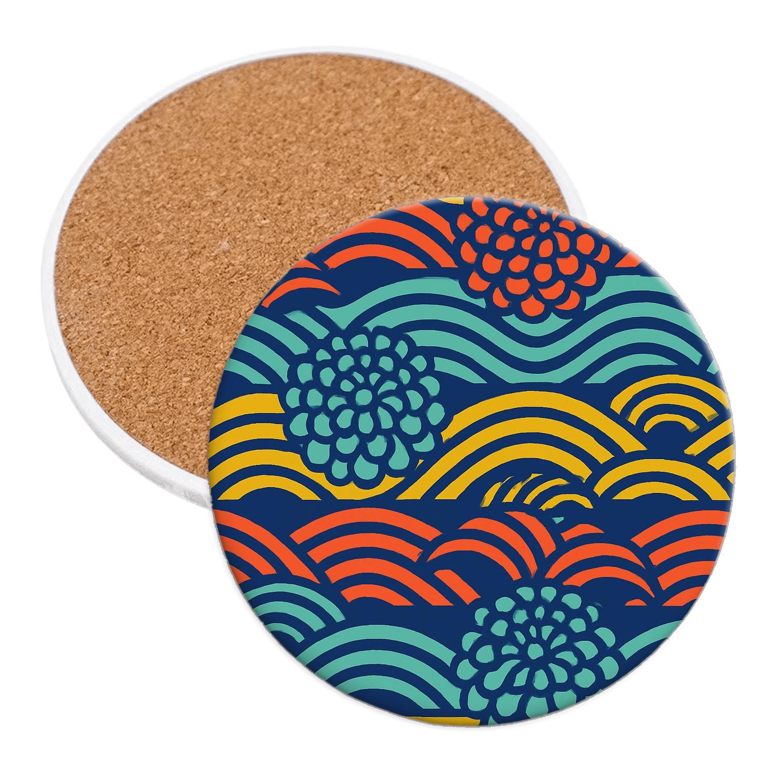 Ukiyo E Op Pop Floral Circuit custom engraved coasters