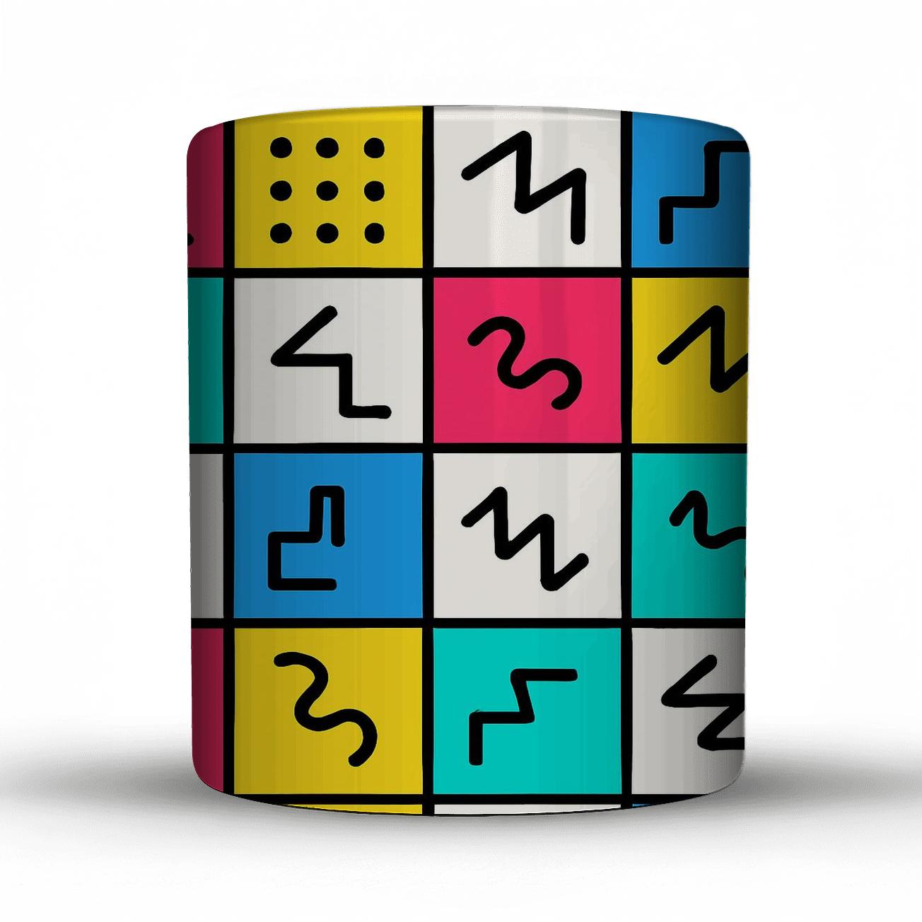 Memphis Milano Electric Glyph Grid custom printed mugs