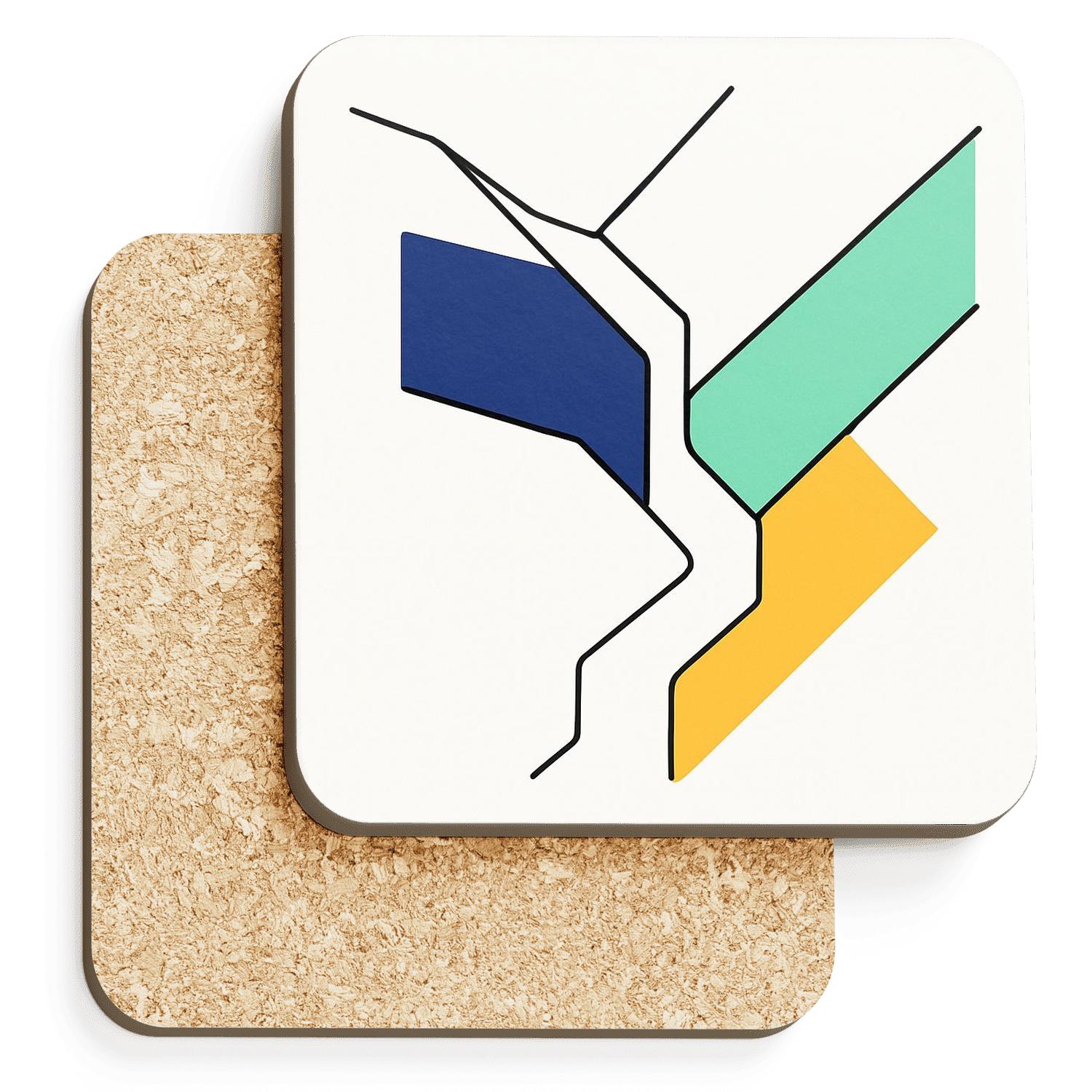 Geometric River Delta In Continuous Line wooden table coasters