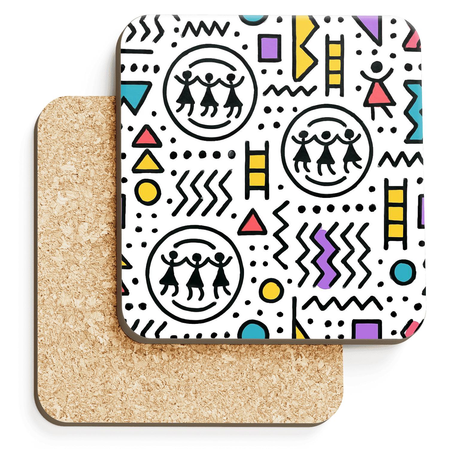Memphis And Warli Fusion Radiant Line Pattern elegant tabletop coasters