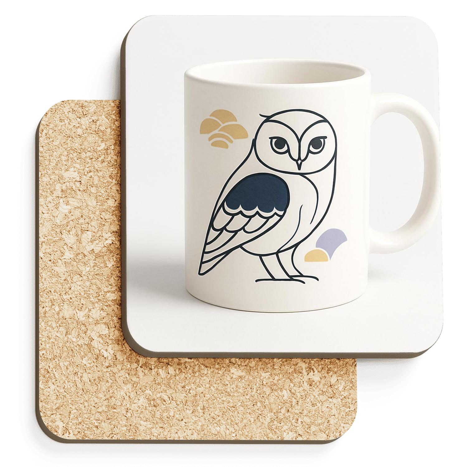 Rinpa Ornament Owl Minimal Line Art Mug cork coaster sets