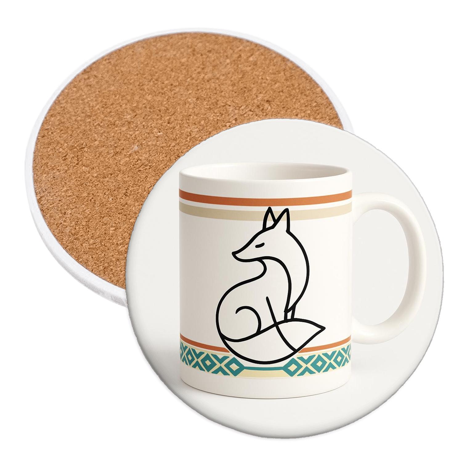 Bauhaus Nordic Fox Line Art Mug wooden table coasters