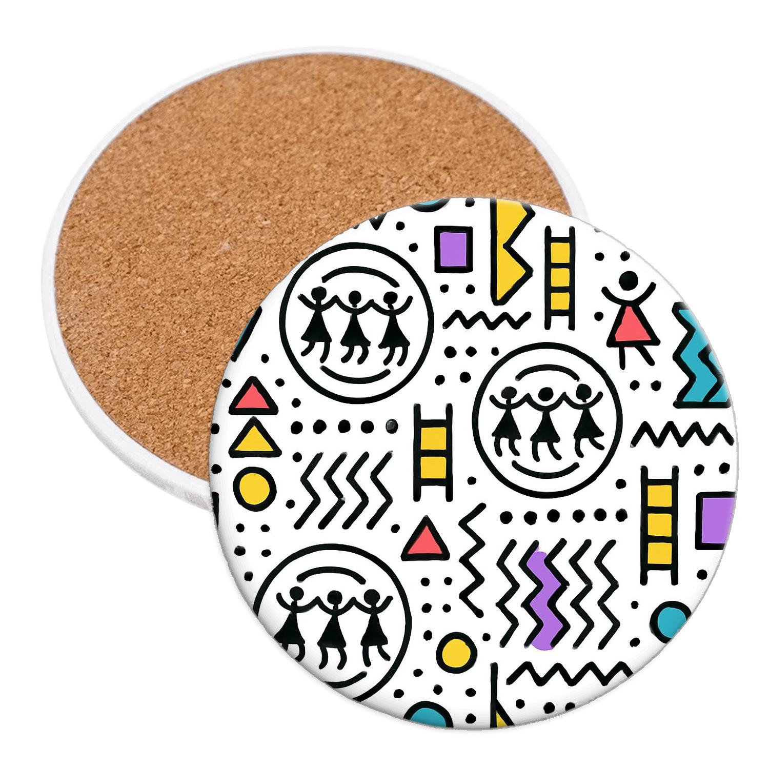 Memphis And Warli Fusion Radiant Line Pattern absorbent drink coasters
