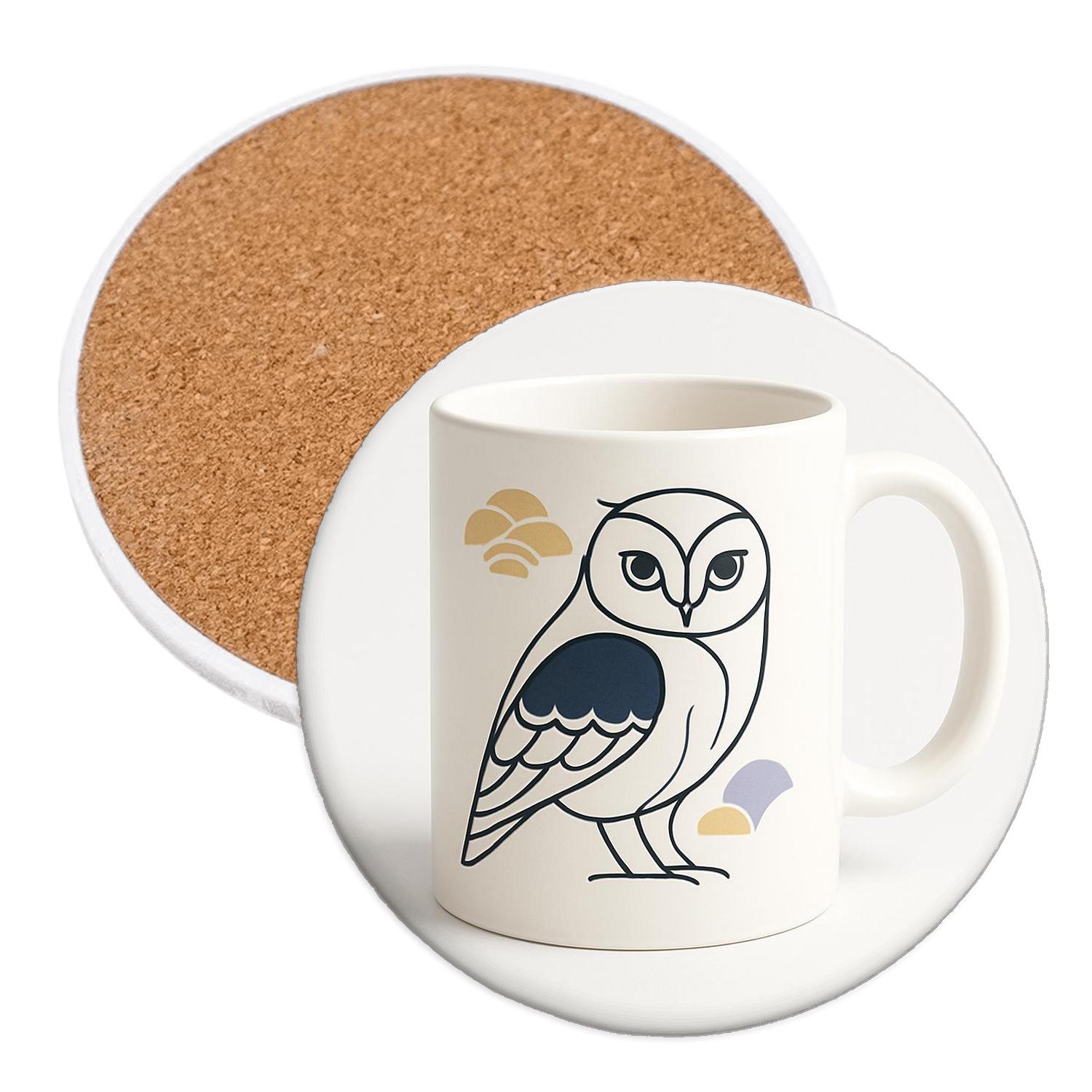 Rinpa Ornament Owl Minimal Line Art Mug personalized drink coasters