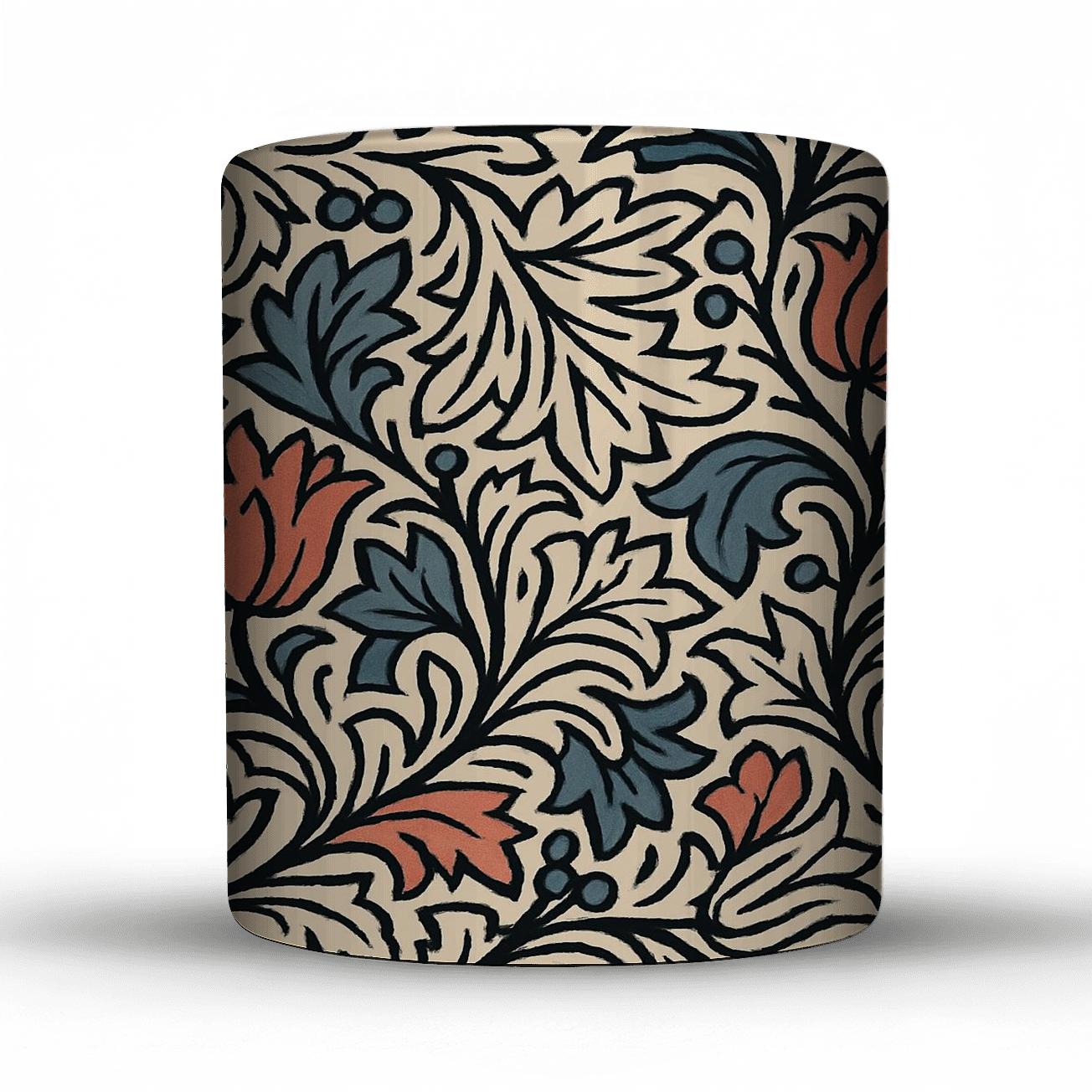 Arts And Crafts Blockprint Vines And Heraldic Tulips ceramic coffee mugs