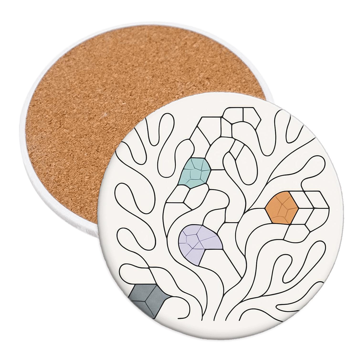 Quantum Reef Geometry wooden table coasters