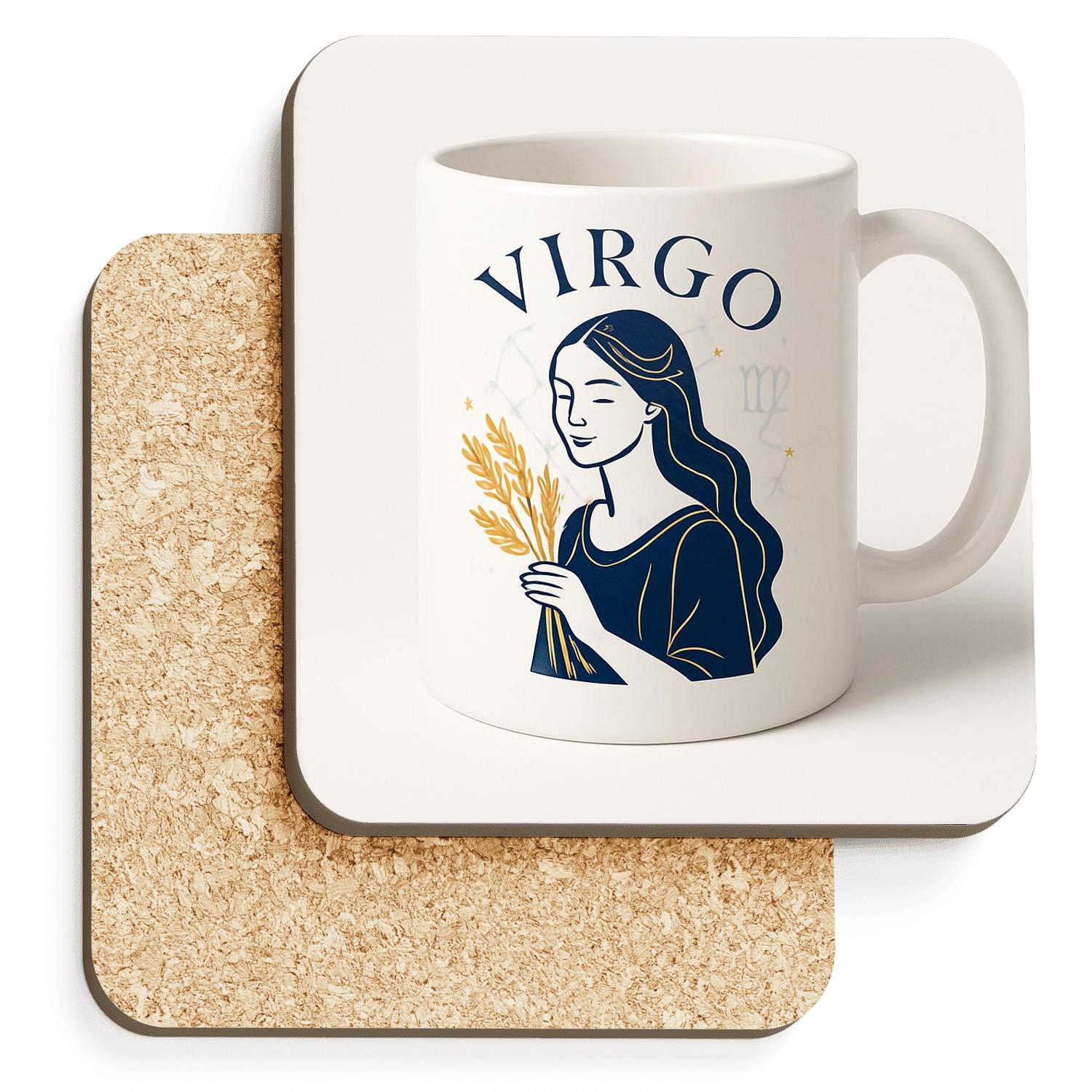 Virgo Maiden Star Chart Line Art Mug Design wooden table coasters
