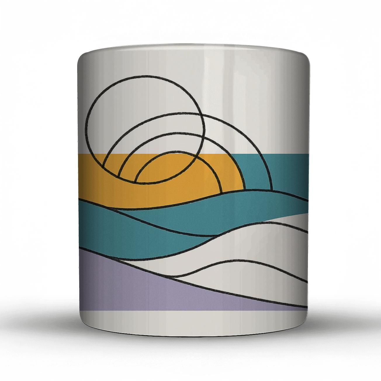 Geometric Horizon Drift travel mugs with handles